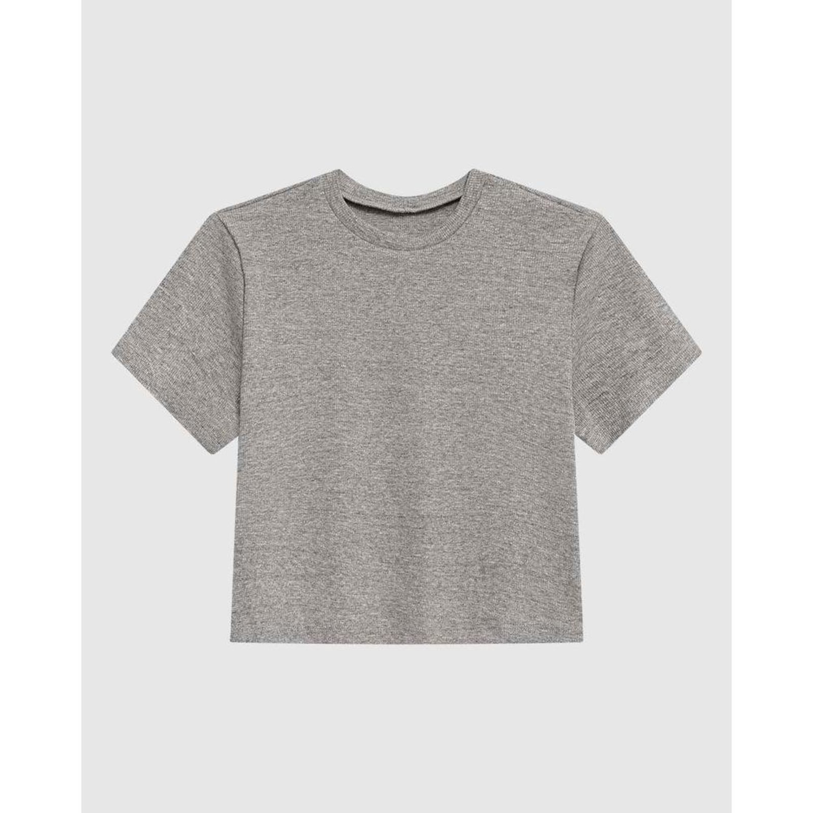 Blusa Cropped Feminina Decote Redondo Manga Curta Em Malha Canelada