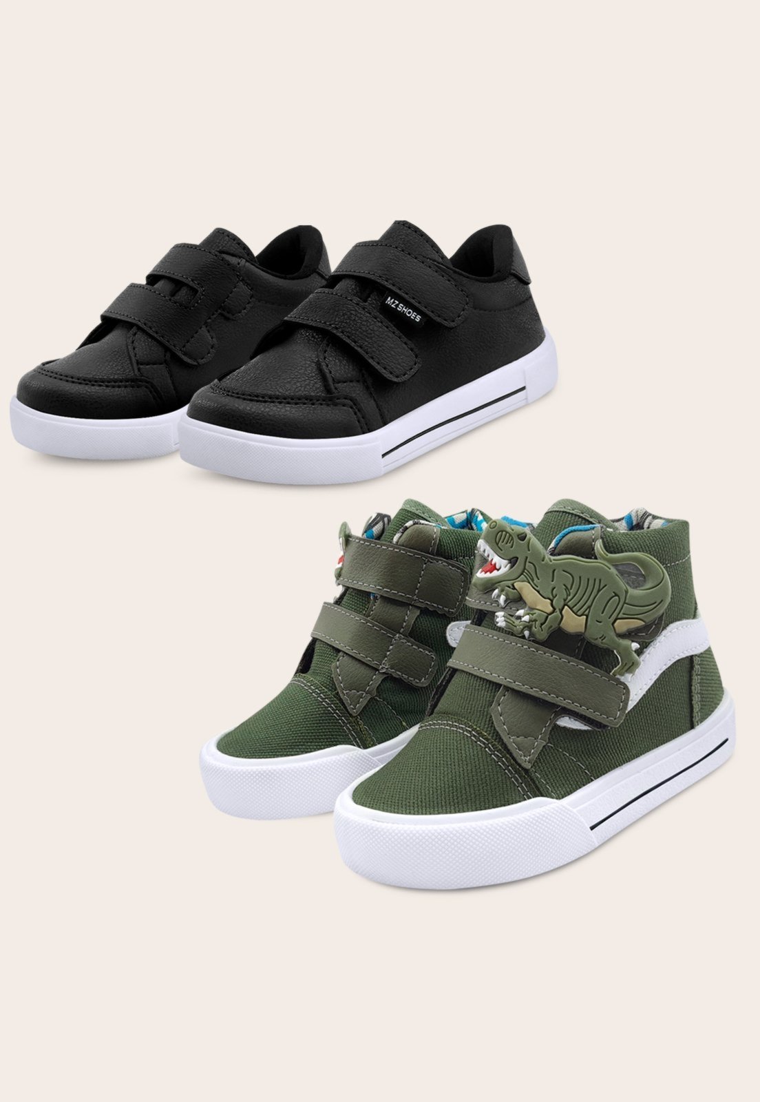 Infantil – Kit 2 Pares de Tênis Masculino Dinossauro Verde/Preto Mzkid