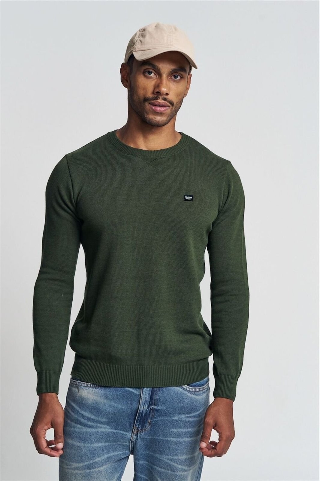 Suéter Slim Masculino Em Tricô Triton Verde Gaffa
