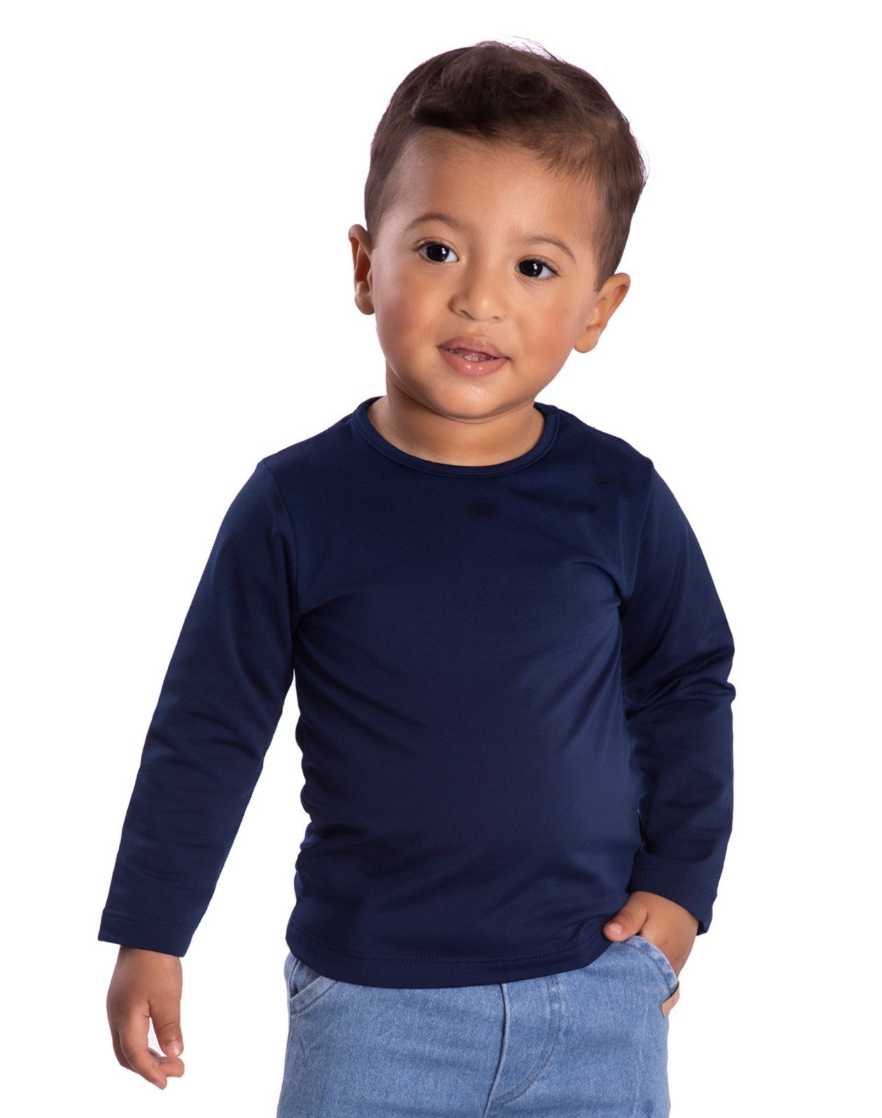 Infantil - Camiseta térmica com interior peluciado marinho
