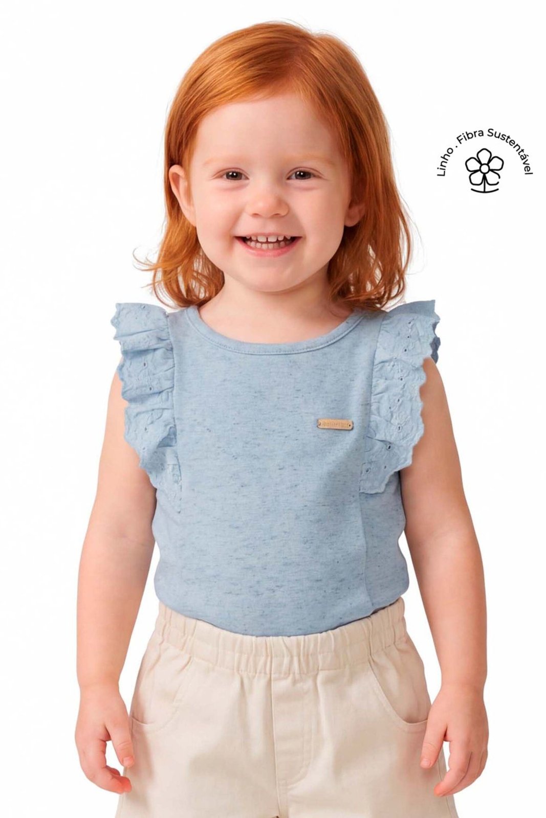Infantil - Blusa Menina Malha Linho Babado Colorittá Azul
