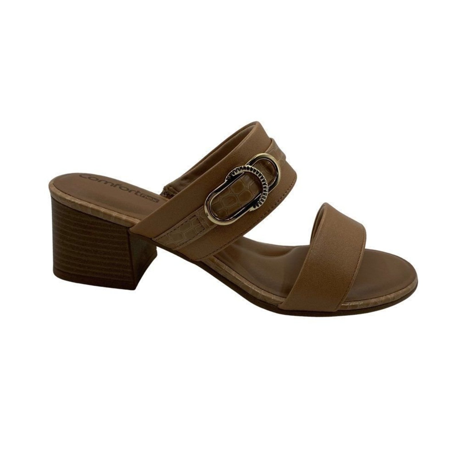 Tamanco Comfortflex Bege Salto Bloco 6cm 2656301 - Bege - Comfortflex