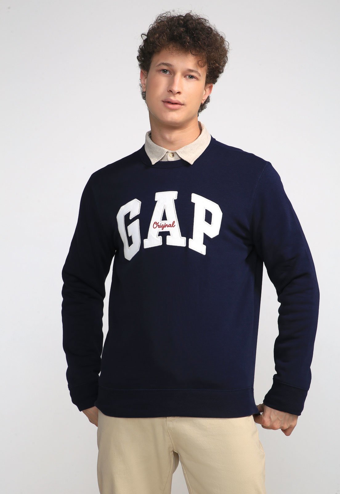 Blusa de Moletom Flanelada Fechada GAP Logo Bordado Azul-marinho