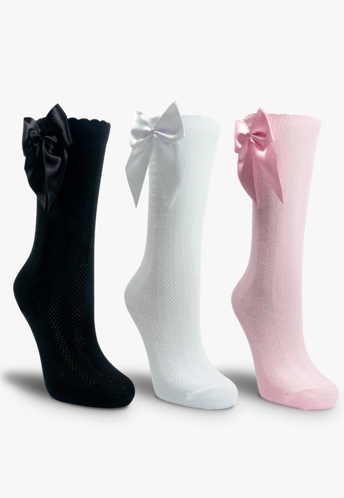 Vista 3 Kit 3 Pares de Meias 3/4 ópidi Laço e Rosa Pópidí branco/preto/rosa rosa