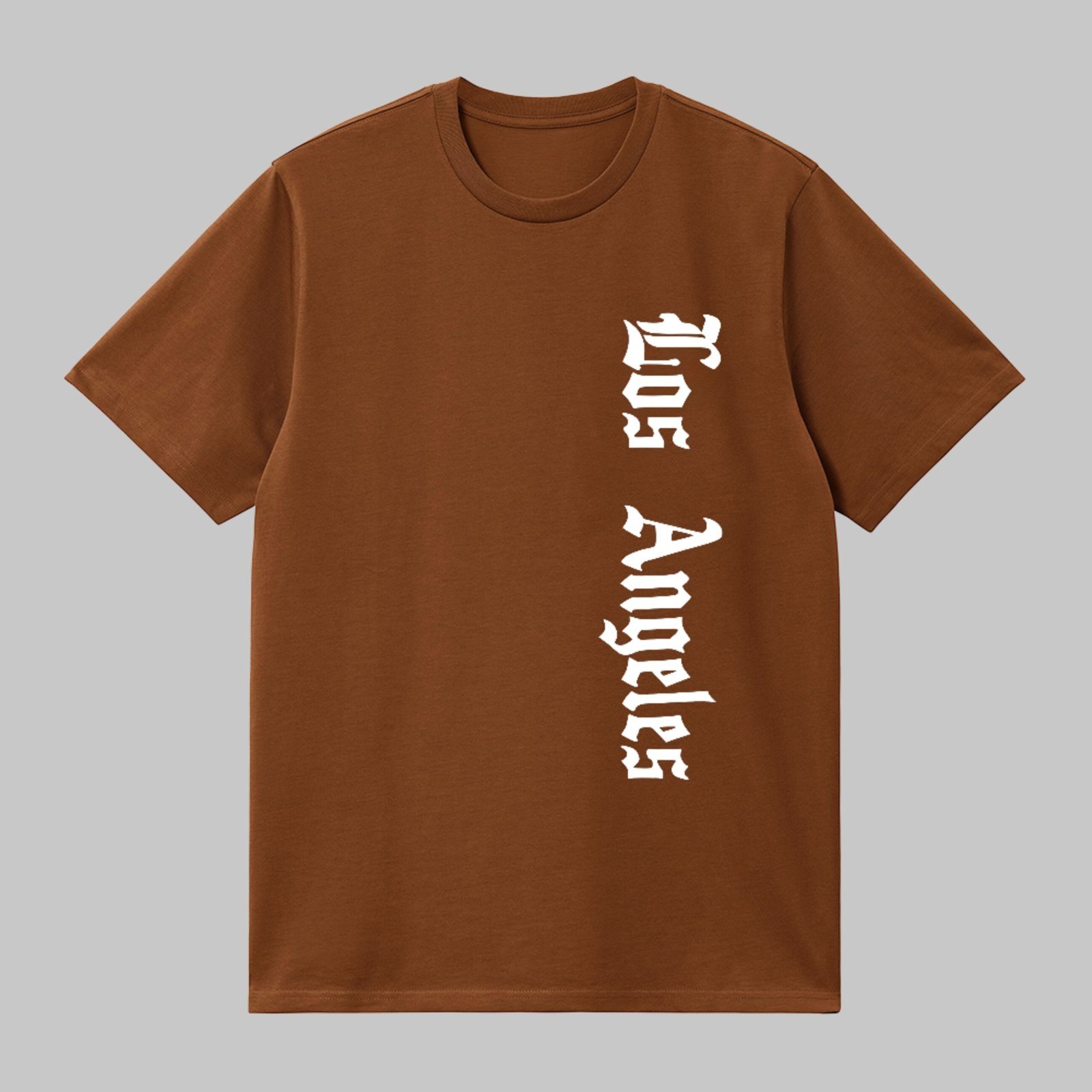 Camiseta Básica Los Angeles Estilo Lettering Street Unissex Marrom