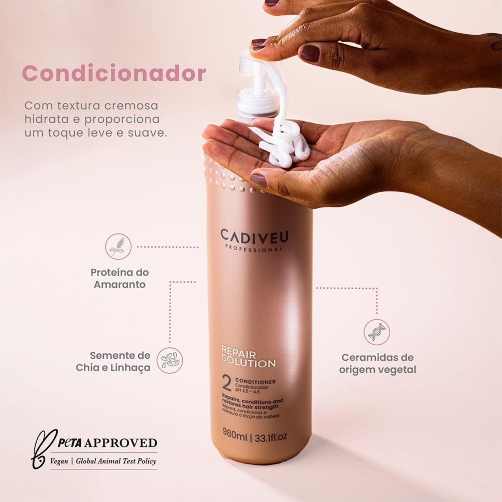 Vista 3 Cadiveu Professional Repair Solution Condicionador Reparador 980ml incolor Cadiveu Professional incolor