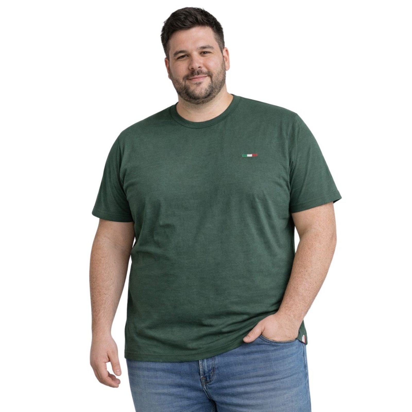 Camiseta Masculina Plus Size Básica Industrie Premium Verde Algodão Bordado Marfim