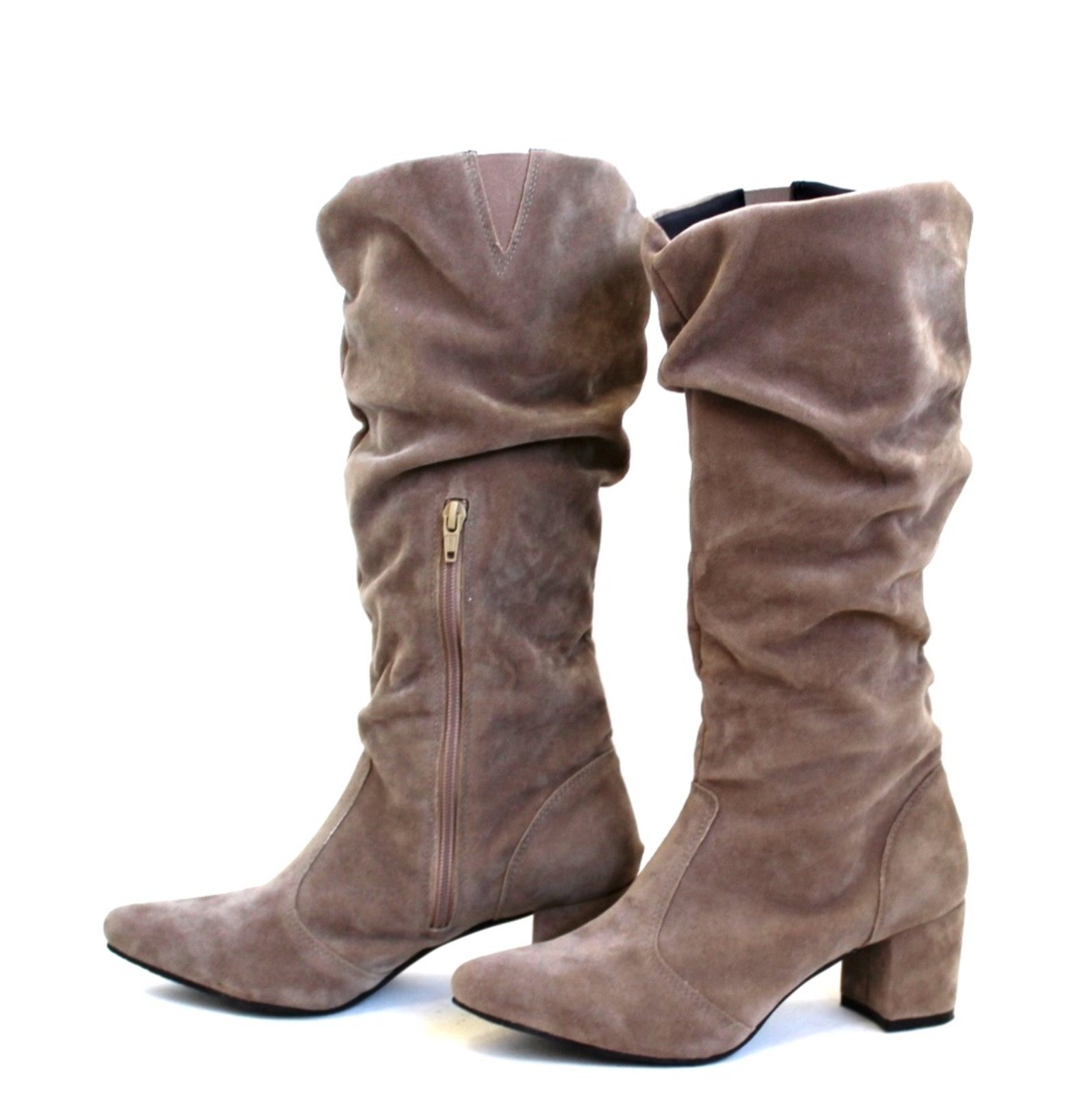 Botas Femininas Cano Enrugado Lirom Salto Grosso Confortável