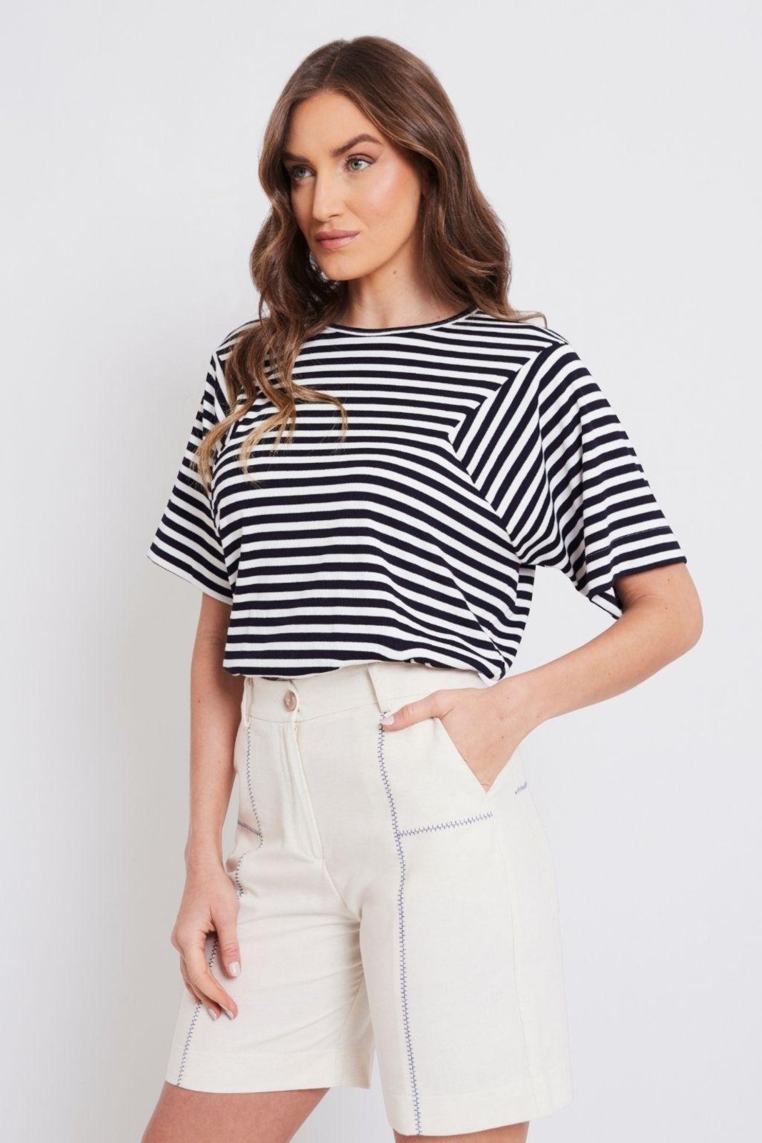 Blusa Rubinella Malha Esturturada Listras Marinho
