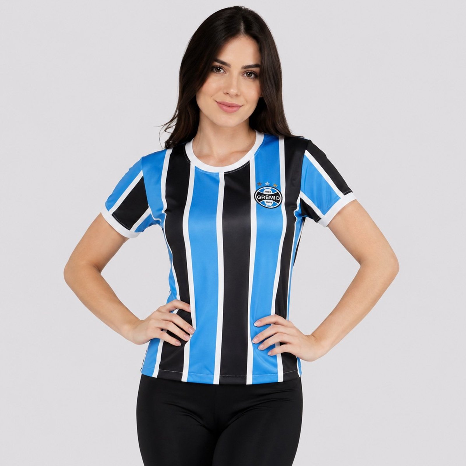 Camisa Grêmio Baby Look Tricolor Feminina Azul