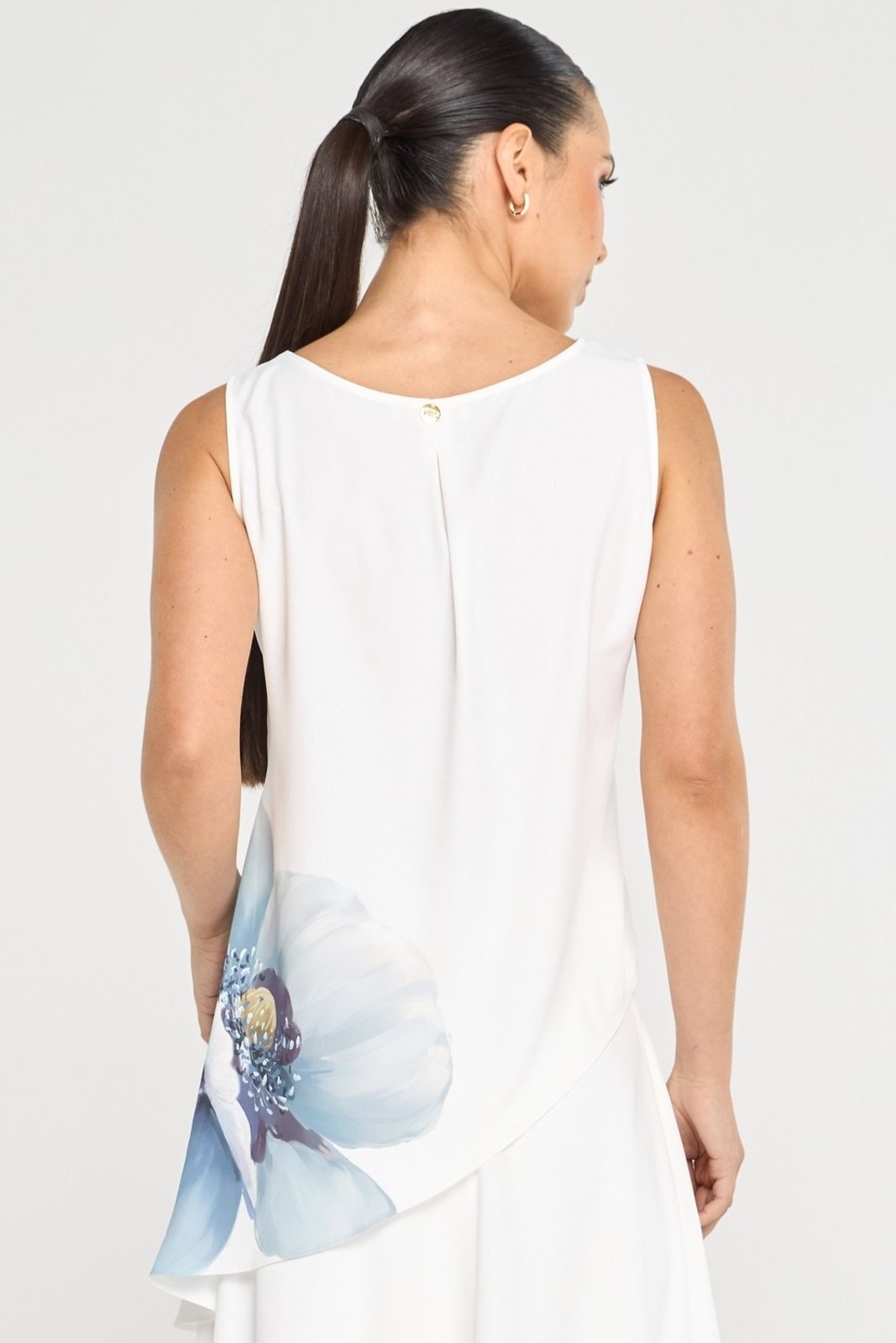 Blusa PKS Assimétrica Off White com Estampa Floral Blue