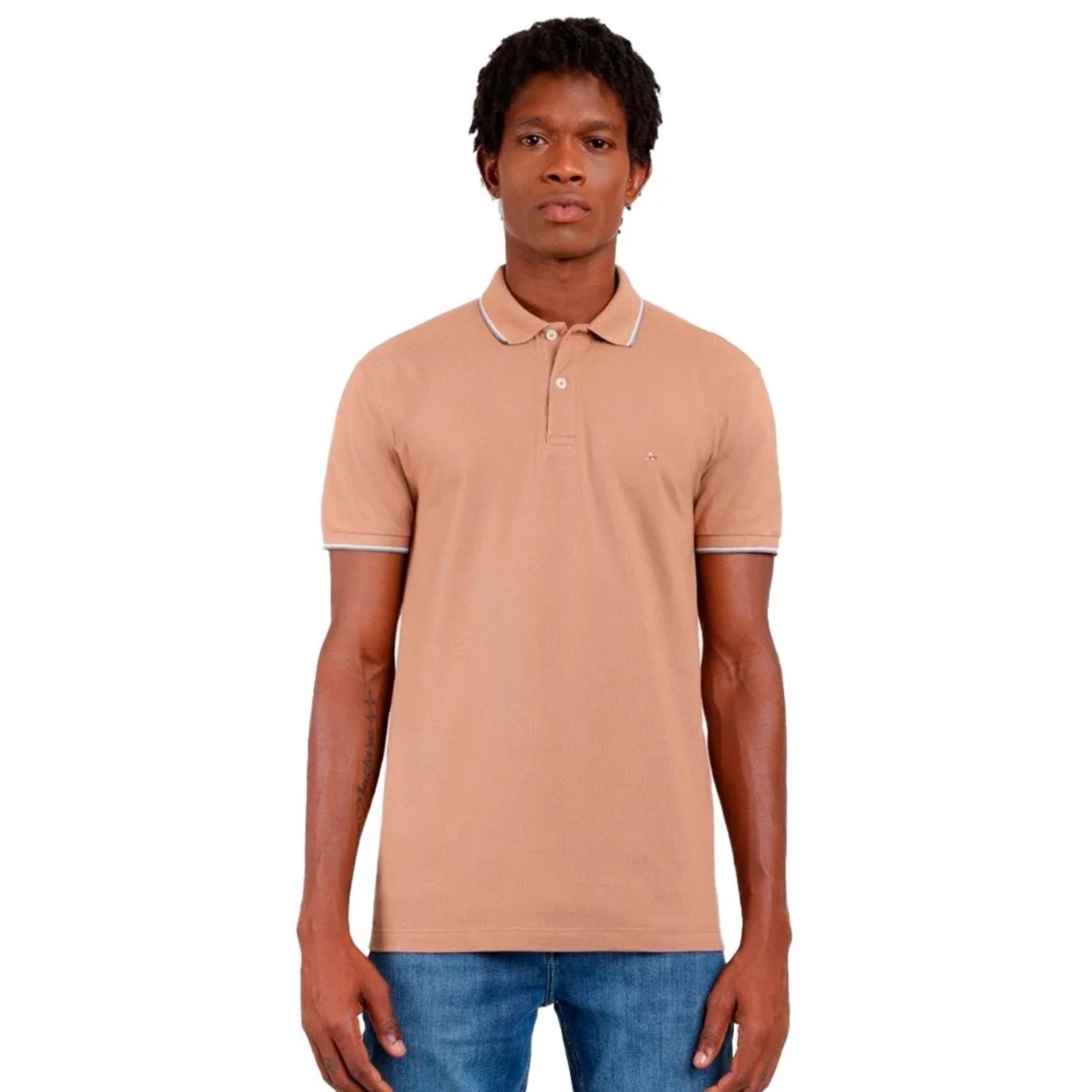 Camisa Polo Aramis 3 Listras Ve25 Marrom Masculino