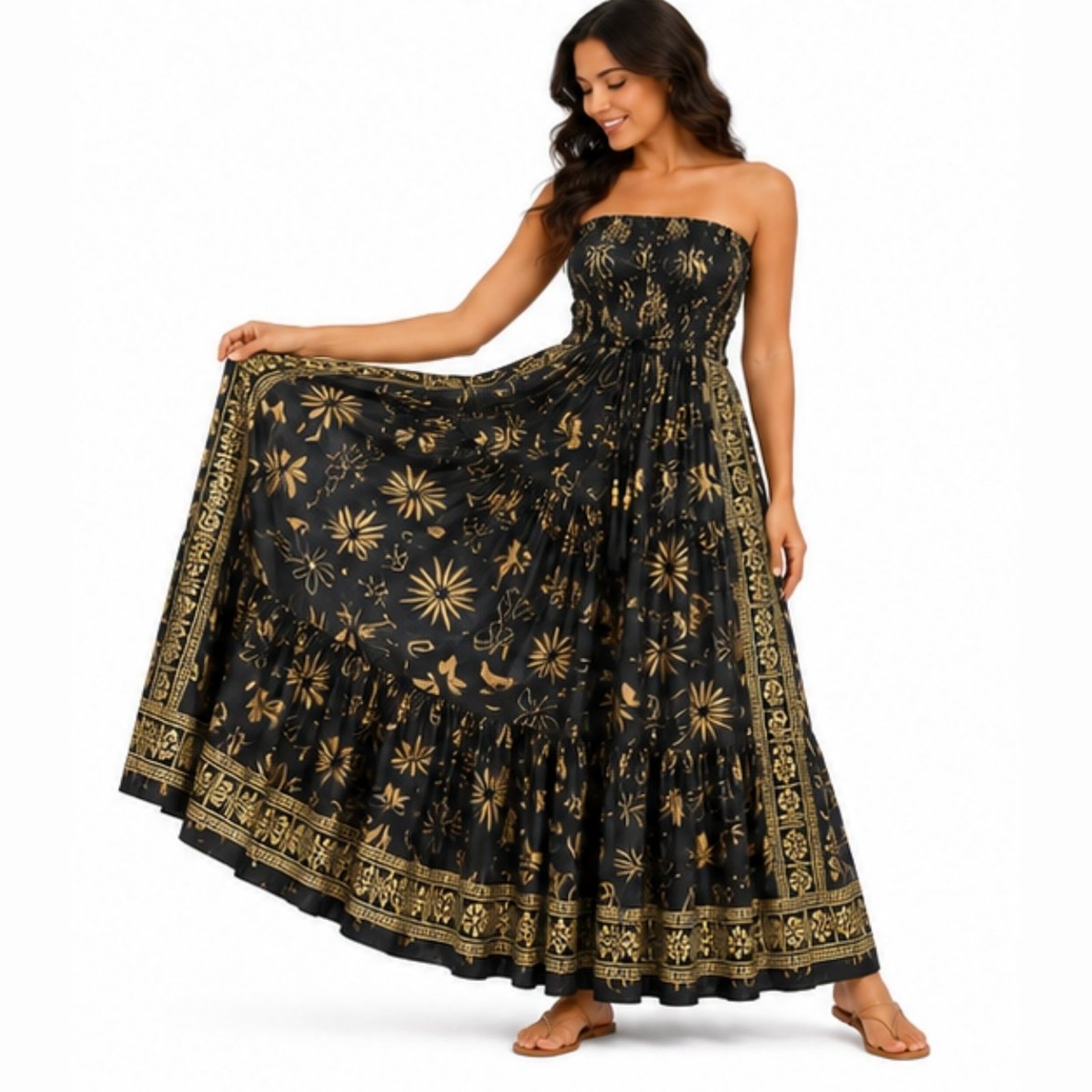 Vestido Longo Feminino Indiano Tomara que Caia com Lastex Preto