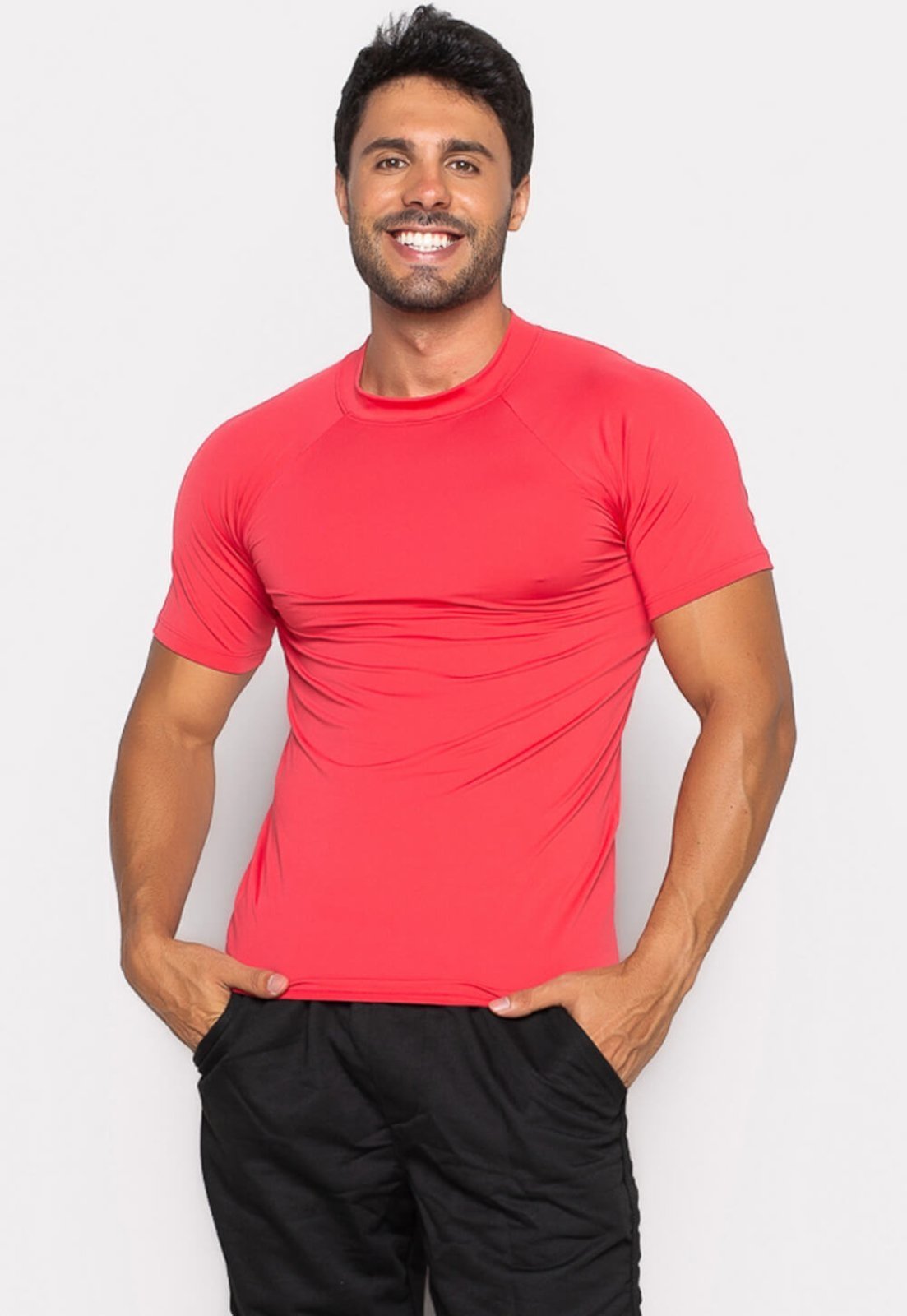 Camisa Bravaa Store Térmica Curta Segunda Pele Uv 50 Compressão 038 Vermelho