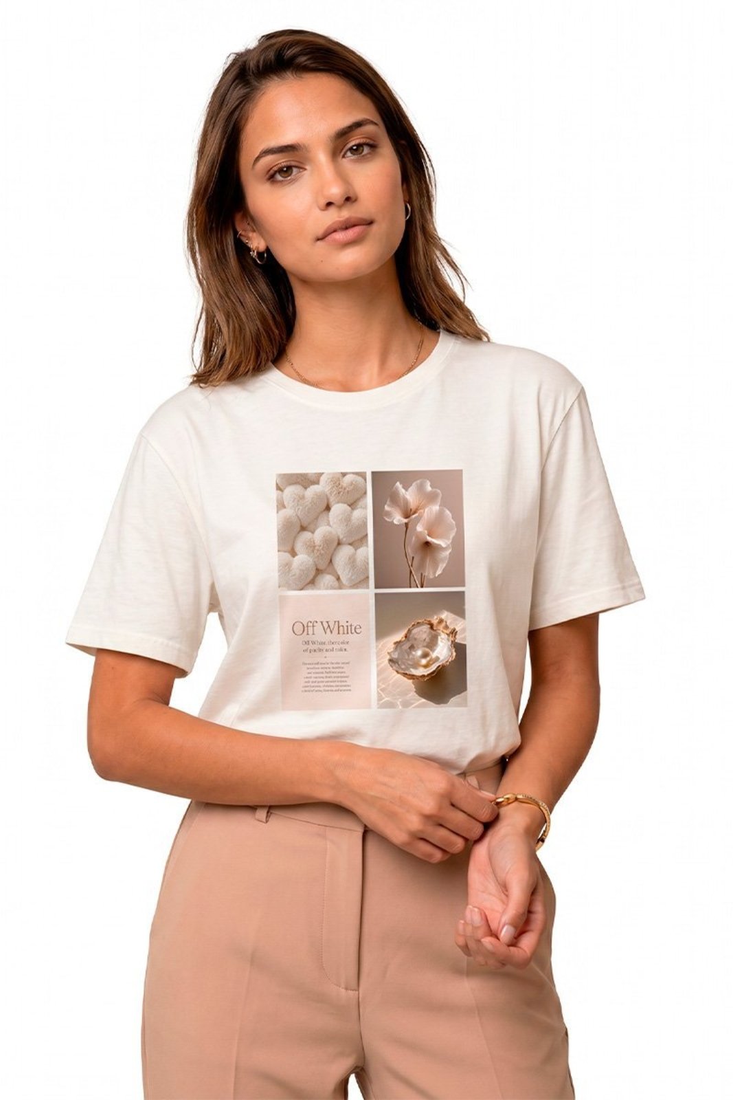 T-shirt Feminina Cianitas Off Estampa Cor Off White