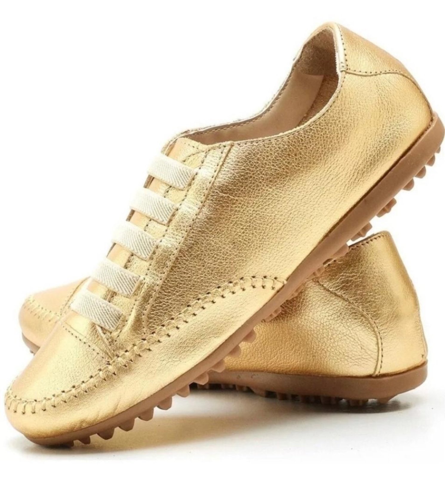 Sapatênis Feminino Confort De Couro Dourado