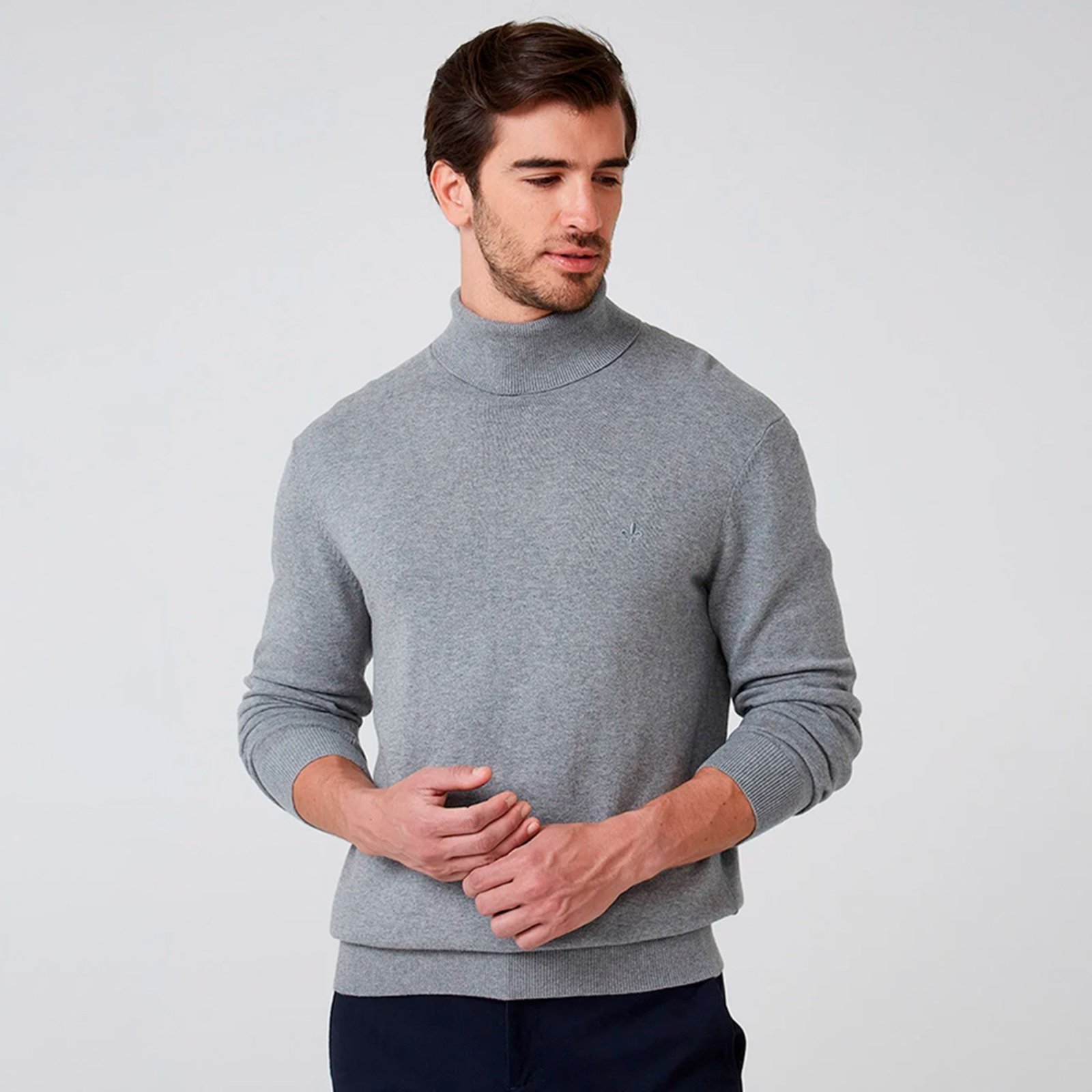 Suéter Trico Dudalina Cacharrel Melange Ou26 Cinza Masculino