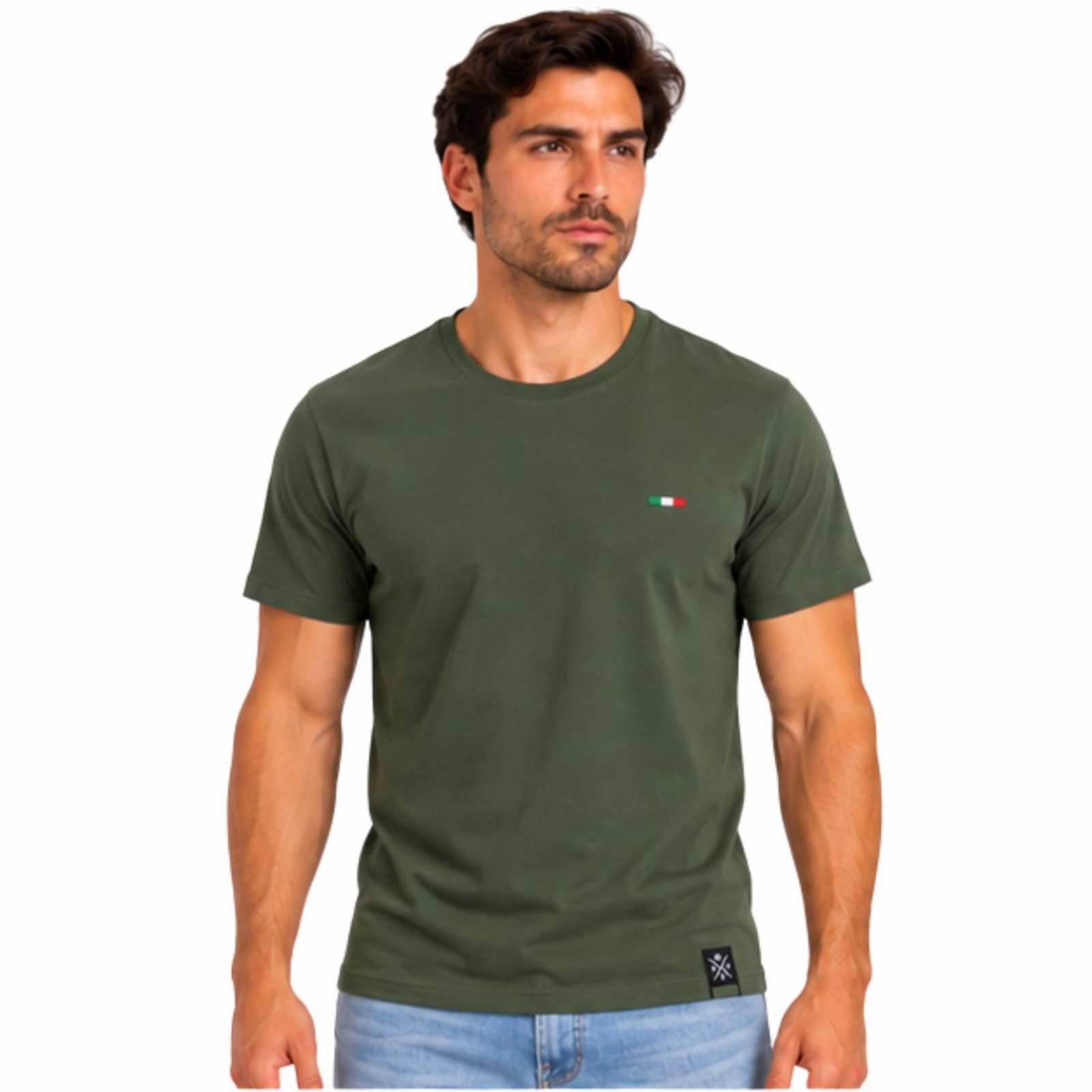 Camiseta Básica Masculina FMF Itália Algodão Premium Bordada Casual Verde