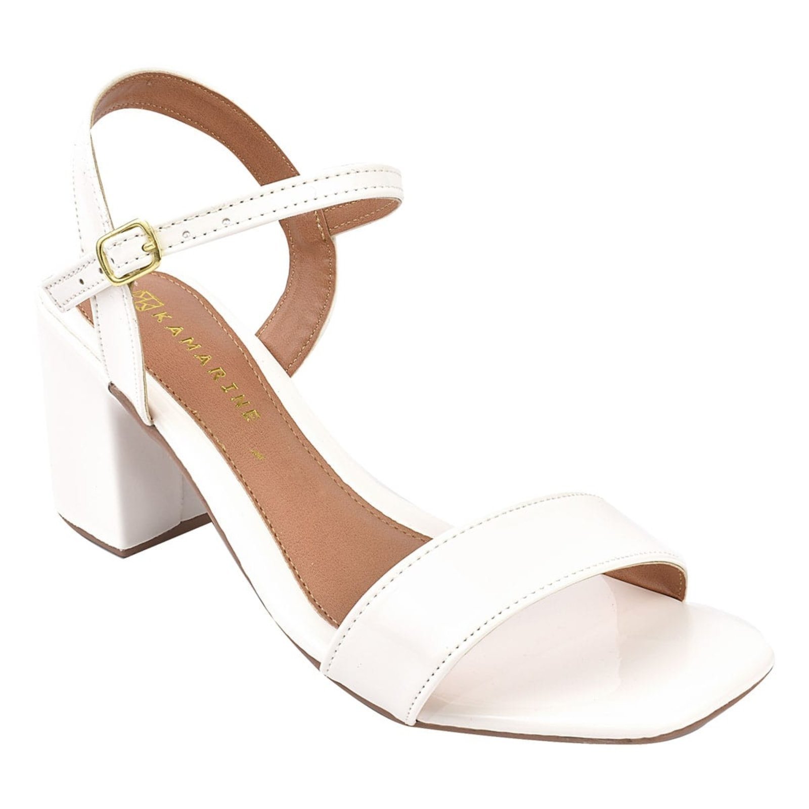 Sandália Feminina Casual Salto Grosso Bloco com Tira Frontal Branco