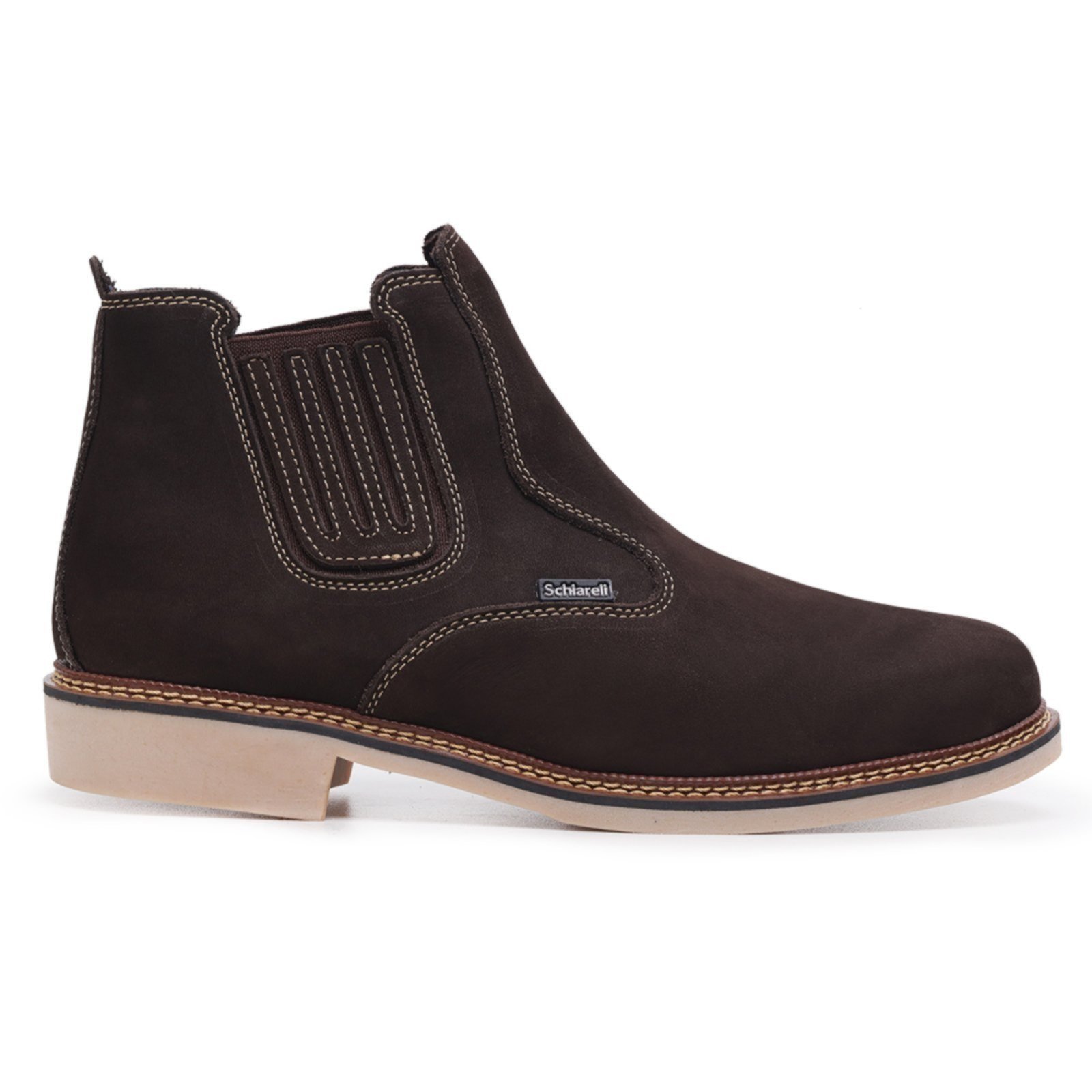 Vista 2 Bota Botina Masculina de Couro Sola de Borracha Country Roça Sítio Macia Moderna 525 Schiareli marrom Schiareli marrom