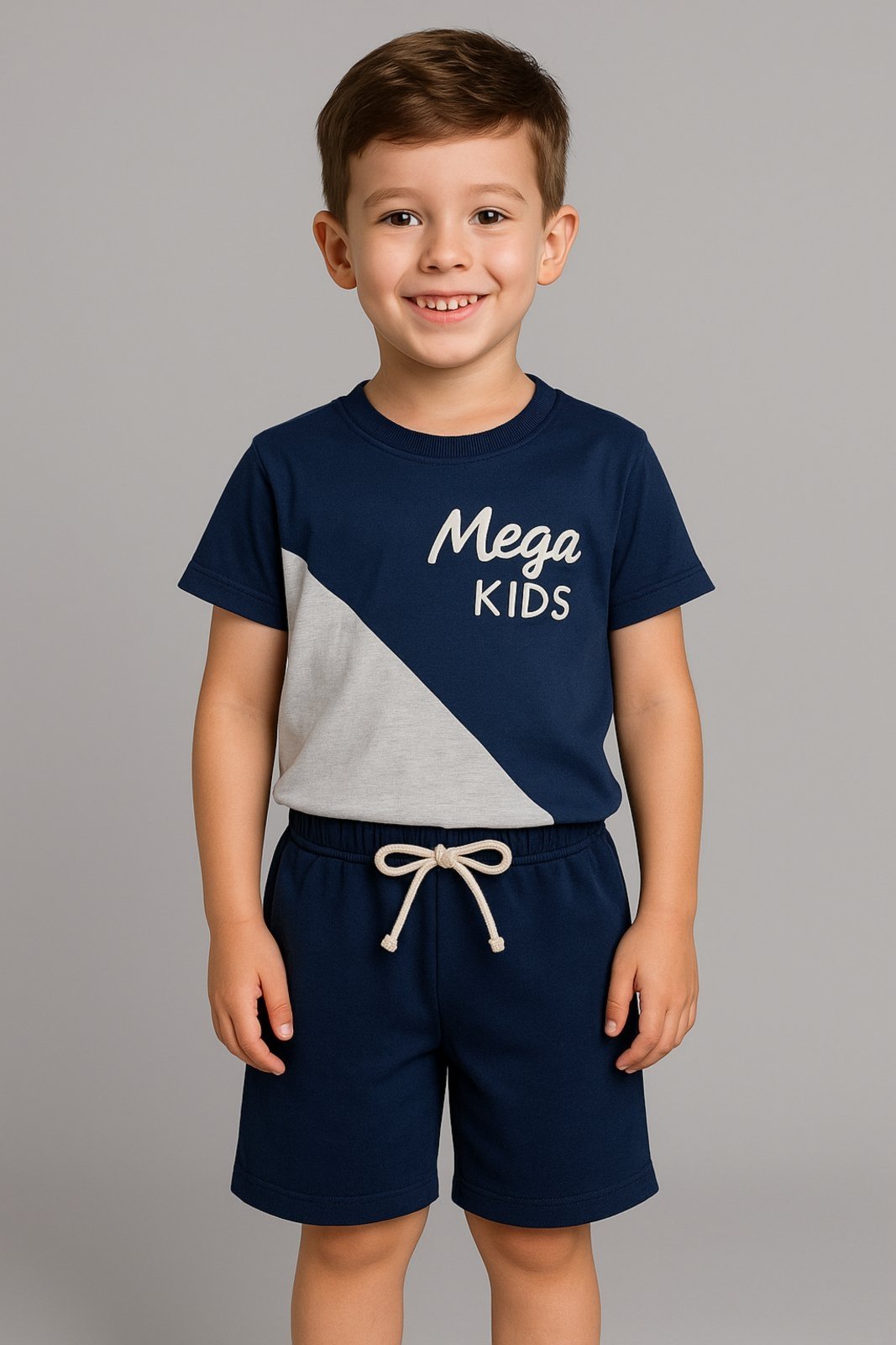 Vista 3 Infantil - Conjunto Verão Masculino Recortes Mega - Marinho Mega Kids unico Mega Kids unico