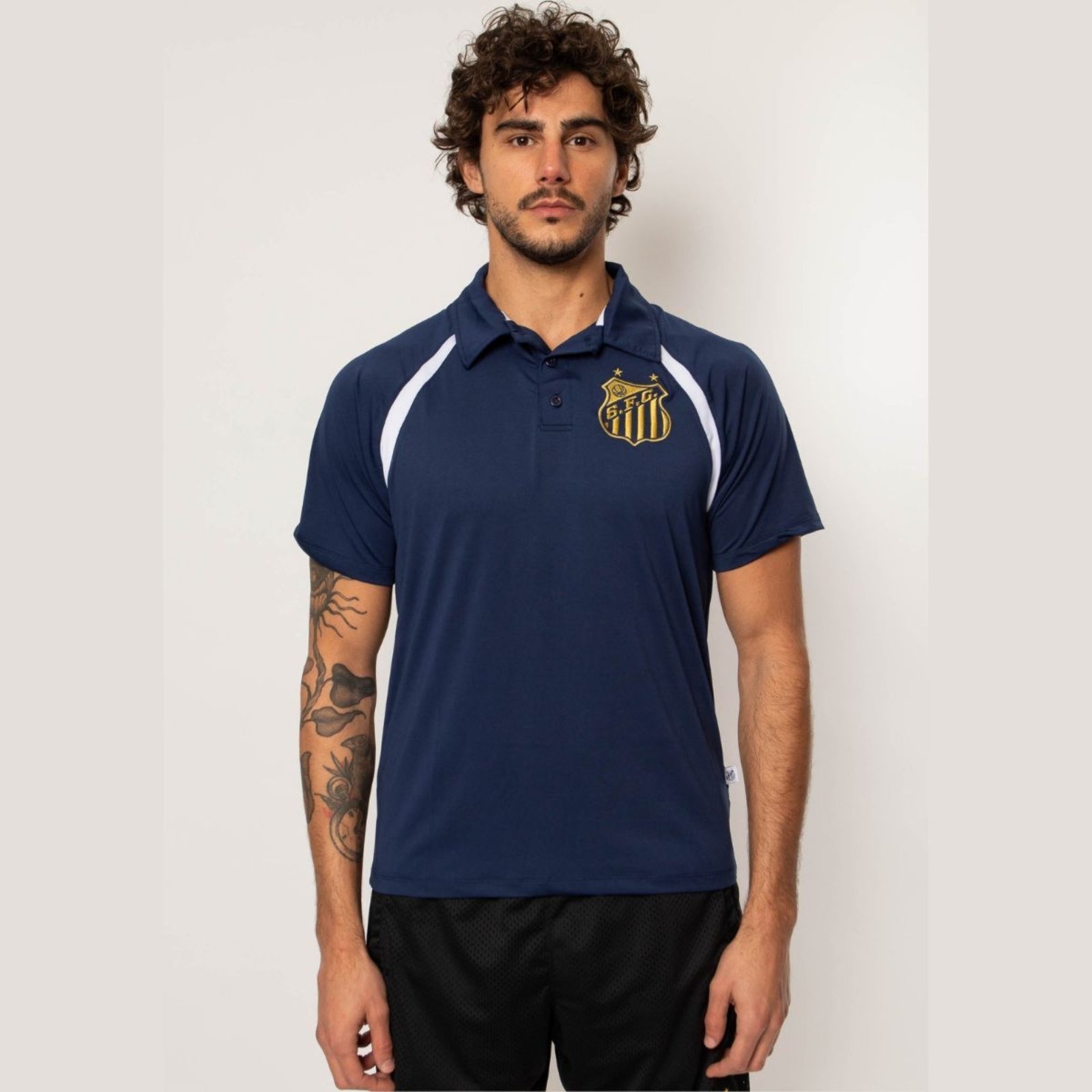 Camisa Polo Oficial Santos Futebol Sintético Escudo Bordado Surf Center Azul