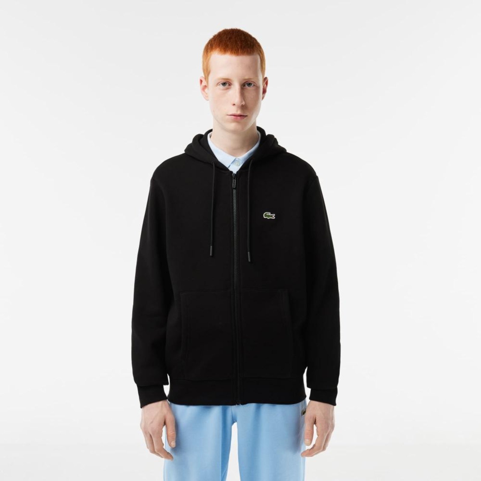 Moletom masculino Lacoste Clássico com Fechamento de Zíper e Bolsos Preto
