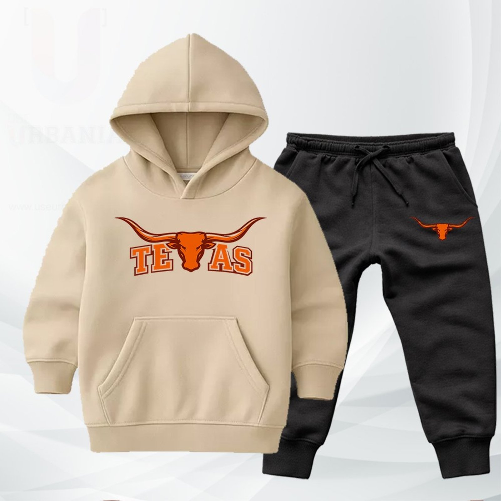 Infantil - Conjunto Moletom Urbania Moleton escola volta as aulas Canguru Fechado com Bolso e Capuz Bege estampa texas