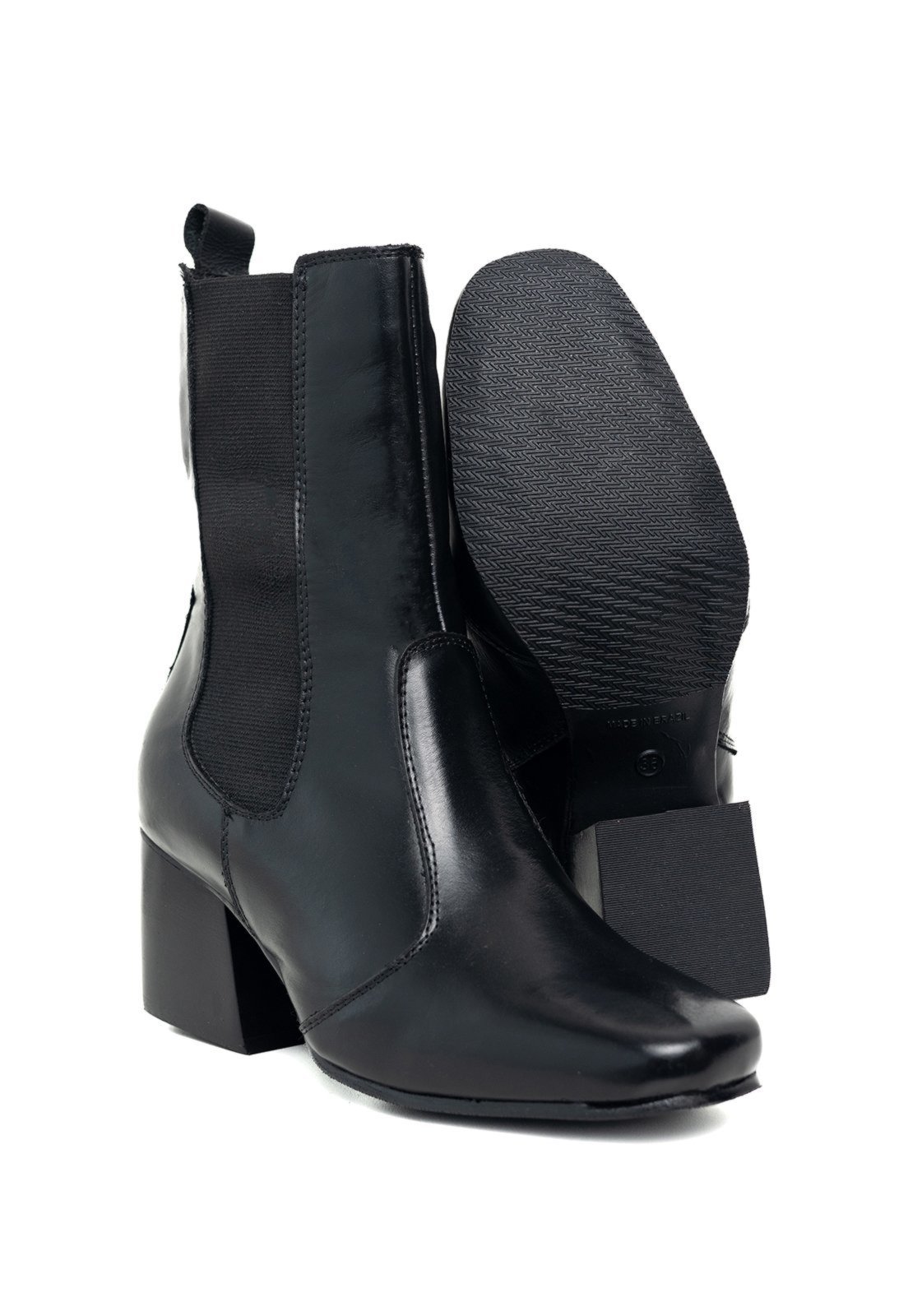Vista 3 Bota Bico Quadrado Cano Curto Feminina Couro TELLINI STORE preto TELLINI STORE preto