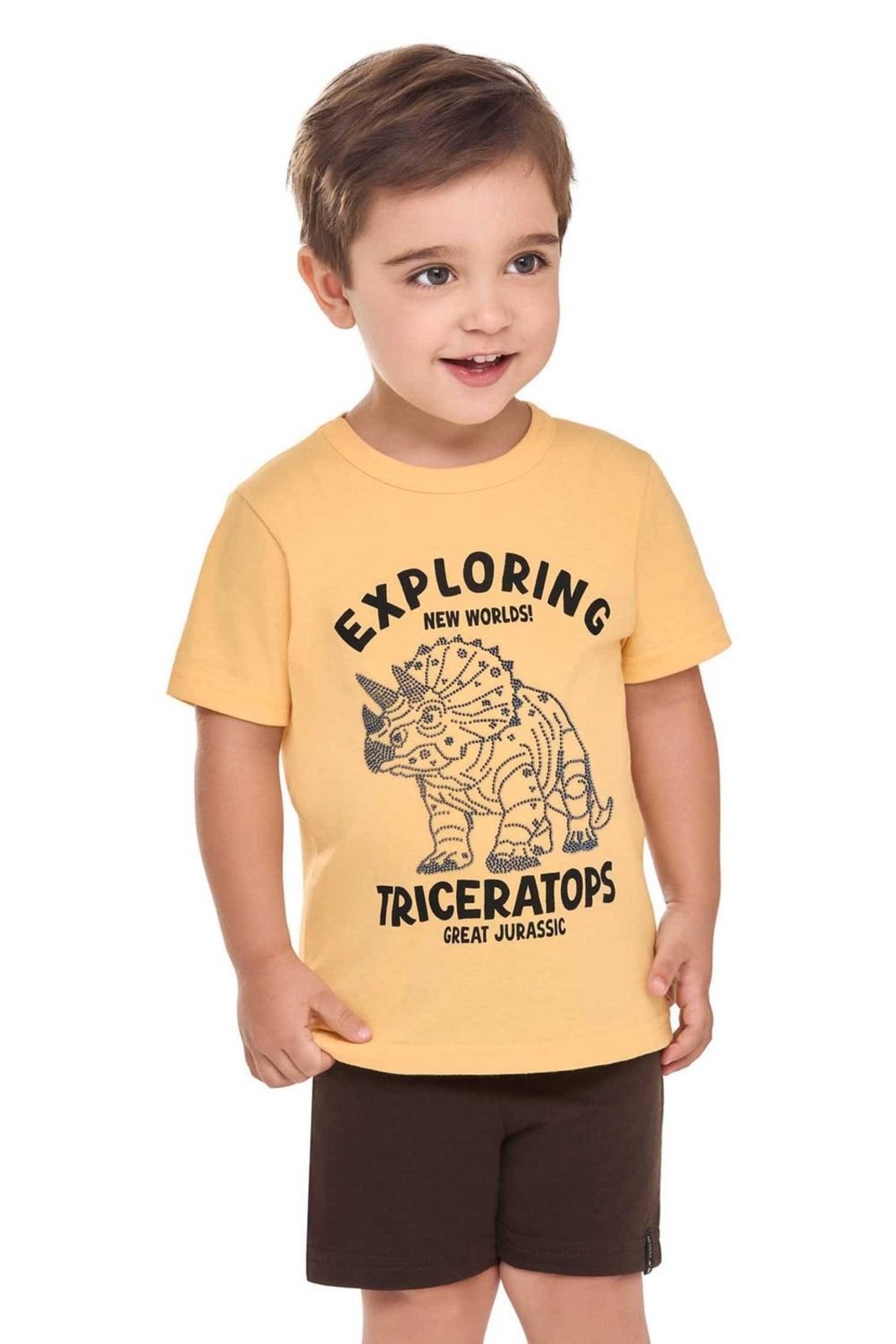 Infantil - Conjunto Menino Dinossauro Relevo Elian Amarelo