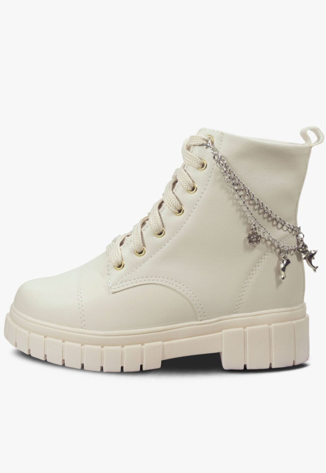 Infantil – Bota Feminina Pópidi Coturno Menina Tratorado Off White com Corrente