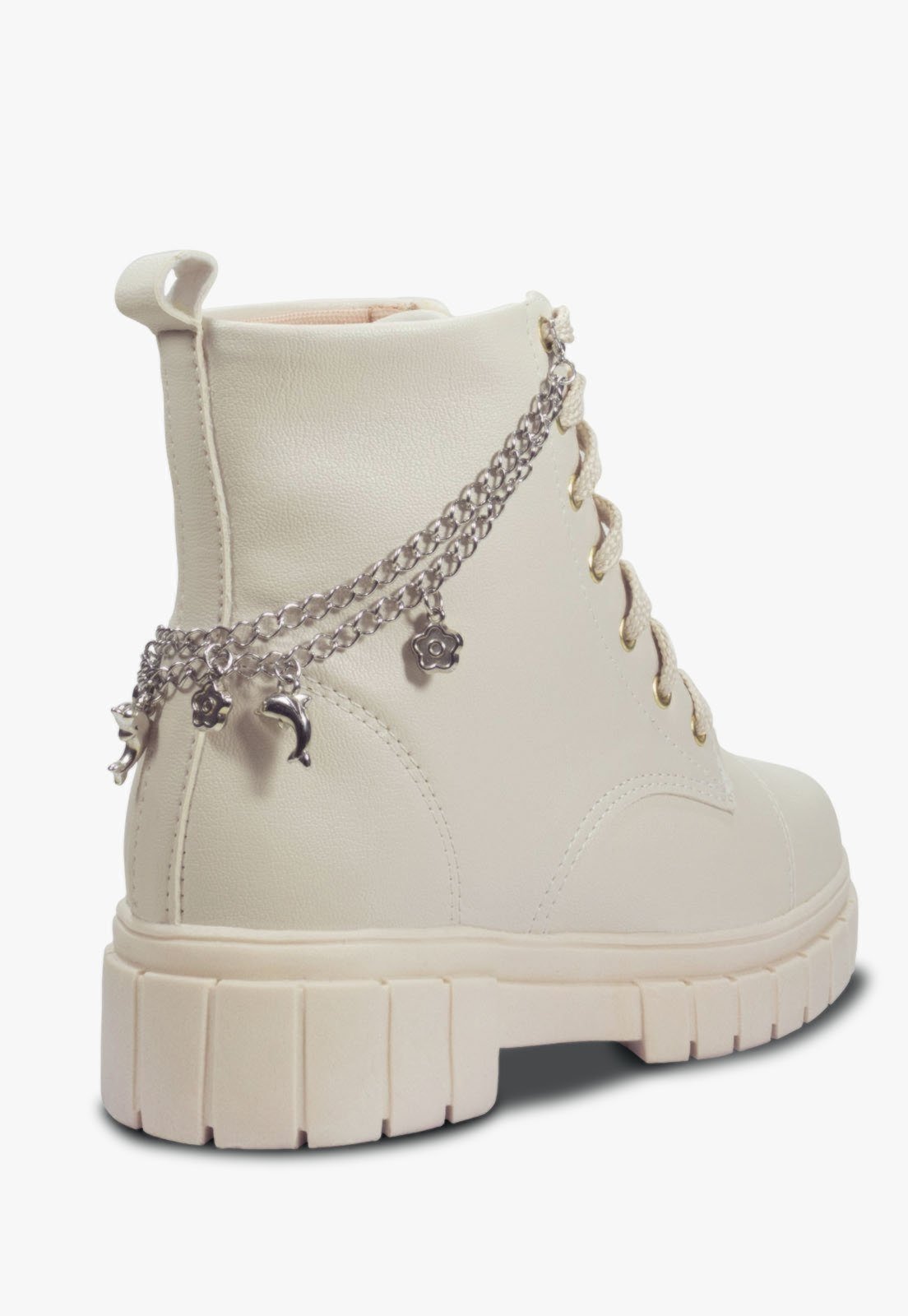 Vista 3 Infantil - Bota Feminina Pópidi Coturno Menina Tratorado Off White com Corrente Pópidí off-white white