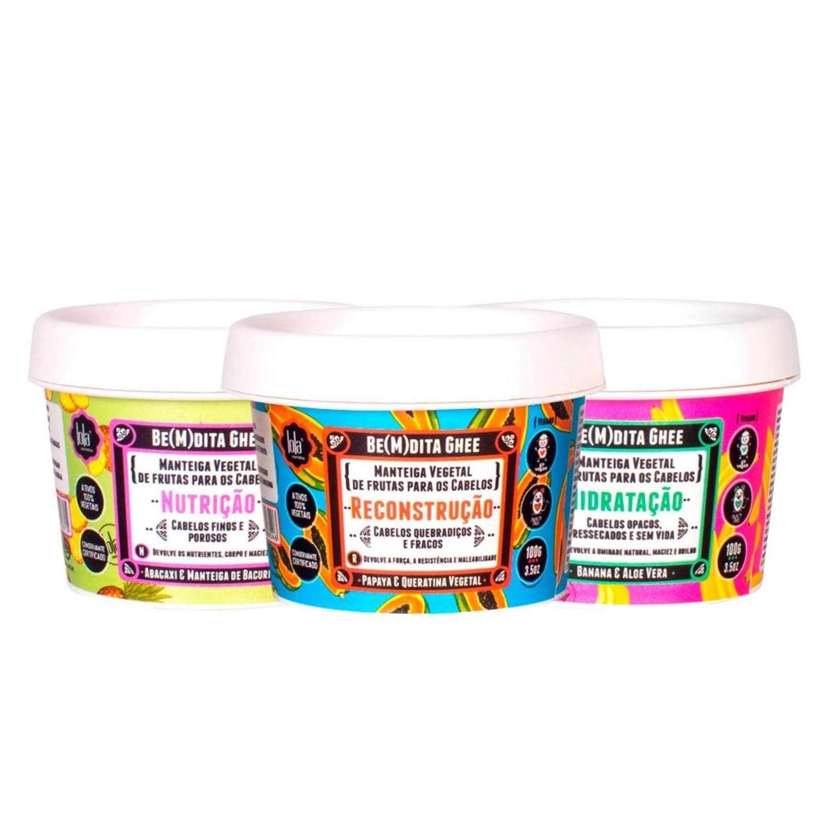 Kit Lola Cometics - Máscara Hidrat. e Máscara Nutrição e Máscara Reconstrução 100g