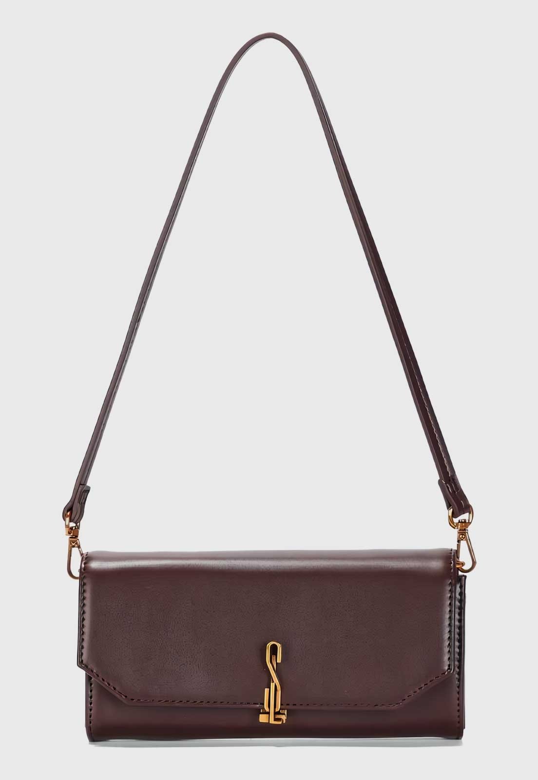 Bolsa Feminina Santa Lolla Alça Longa Metal Dourado Marrom