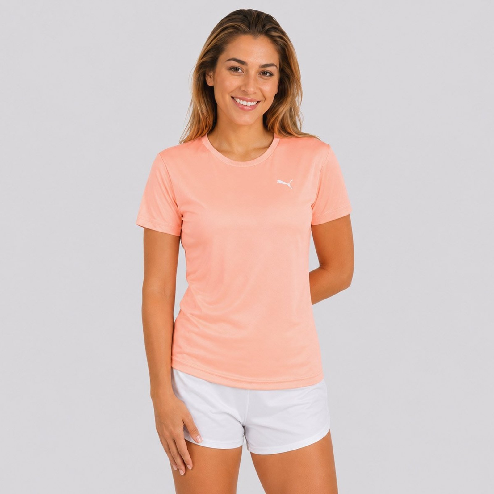 Camiseta Puma Ess Logo Poly Feminina Rosa