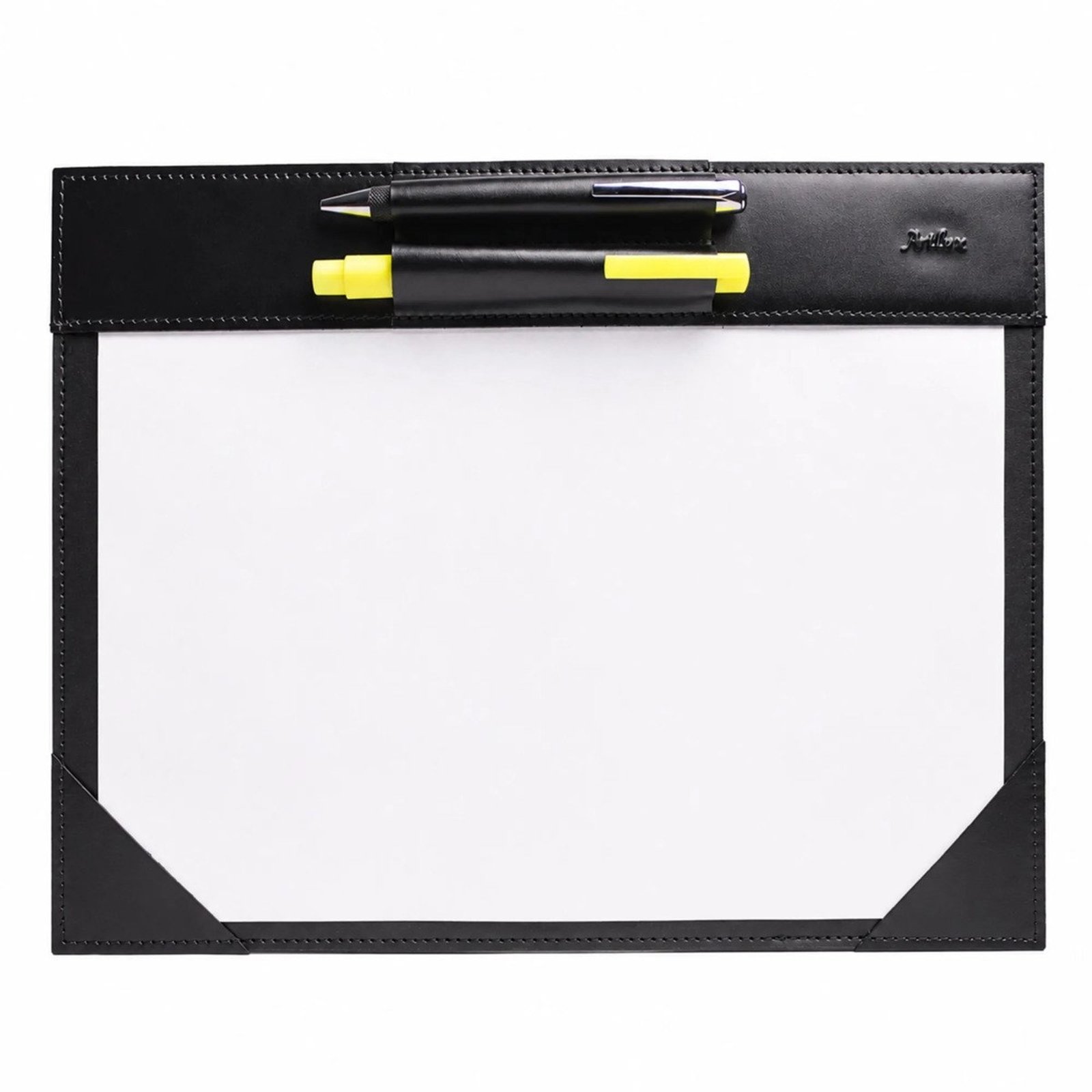 Risque Rabisque A4 com Porta Canetas Duplo em Couro Artlux RR016 Preto