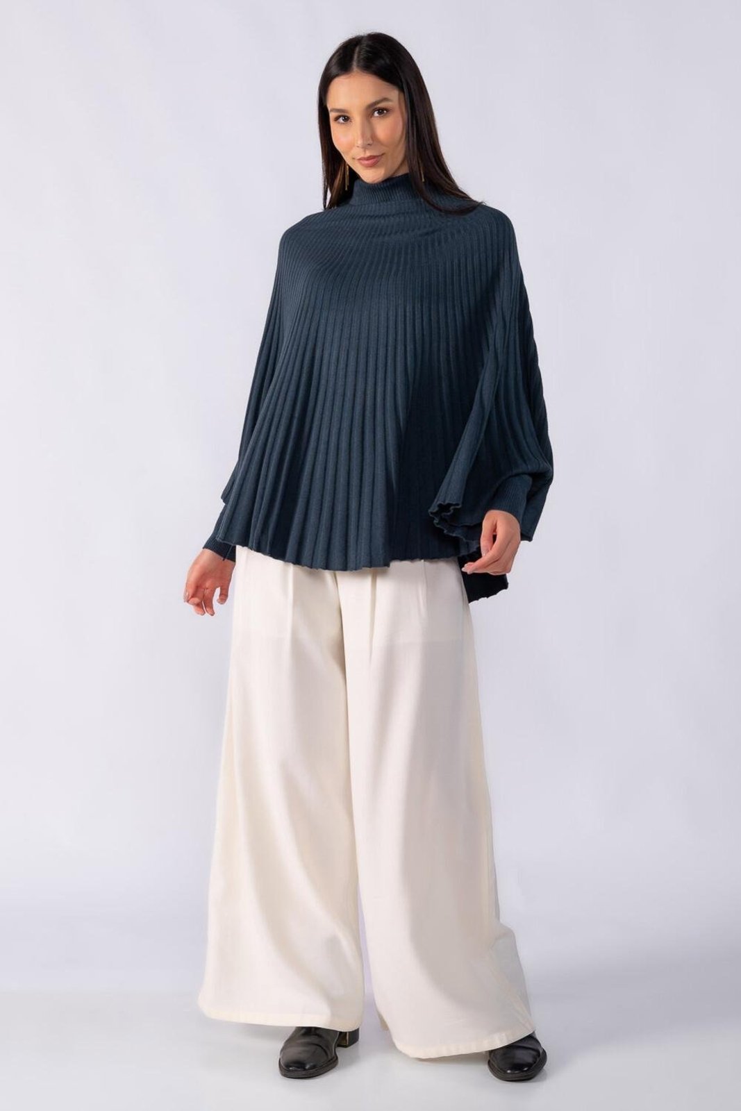 Poncho canelado com punho Cinza