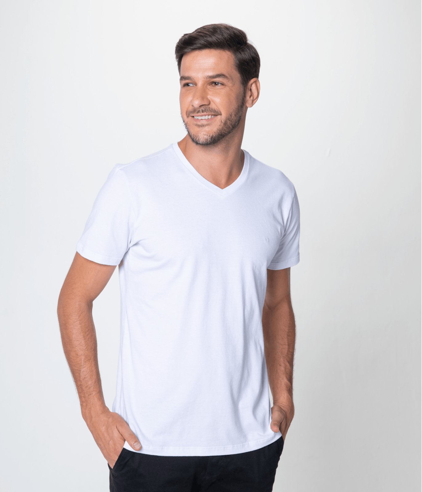 Camiseta Basica Manga Curta Decote V Masculina Branca