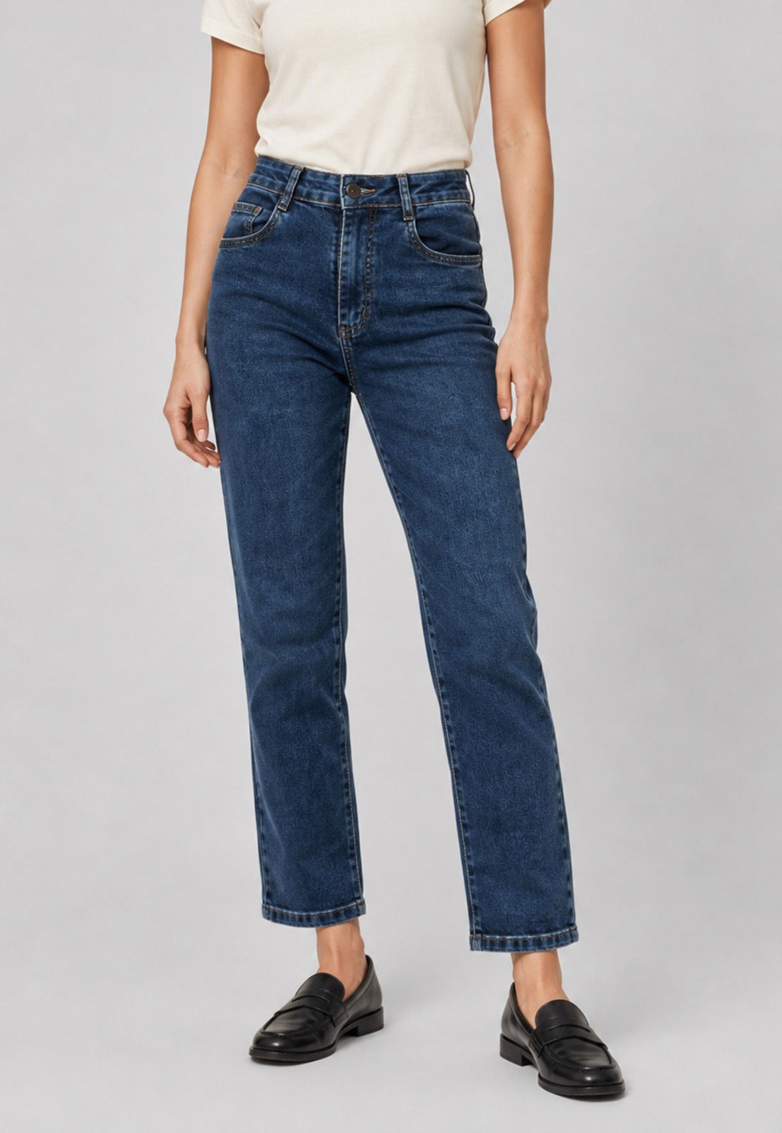 Calça Jeans Sawary Cintura Alta Reta Azul