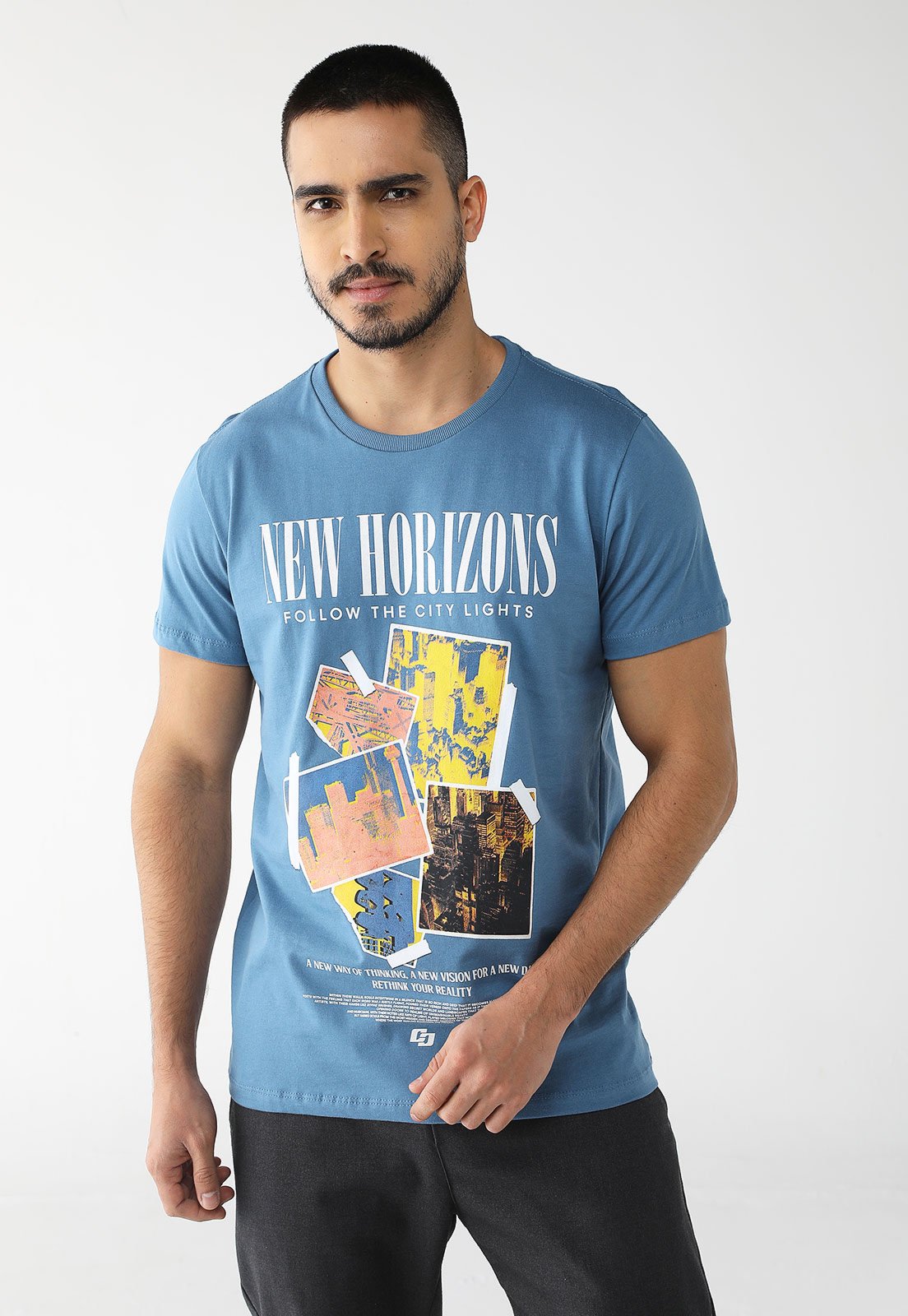 Camiseta Colcci Reta Estampada Azul