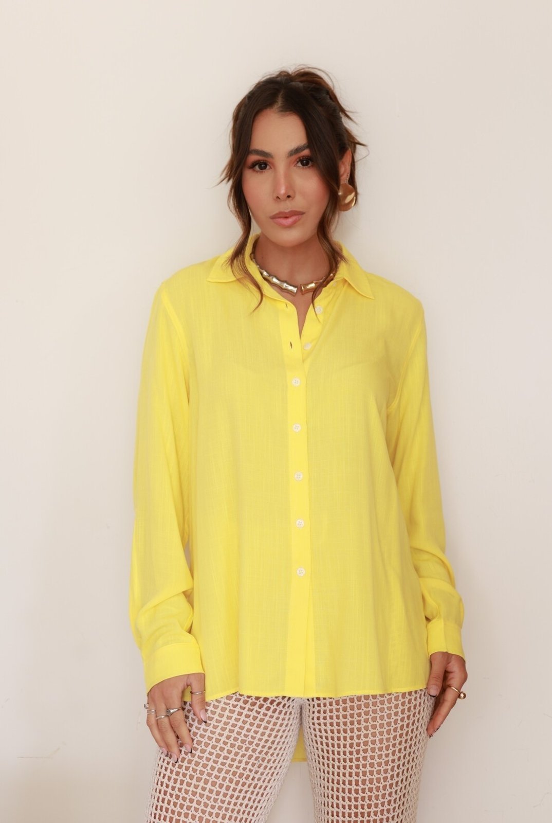 Camisa Feminina Ícone Fashion Oversized Gola Tradicional Siciliano