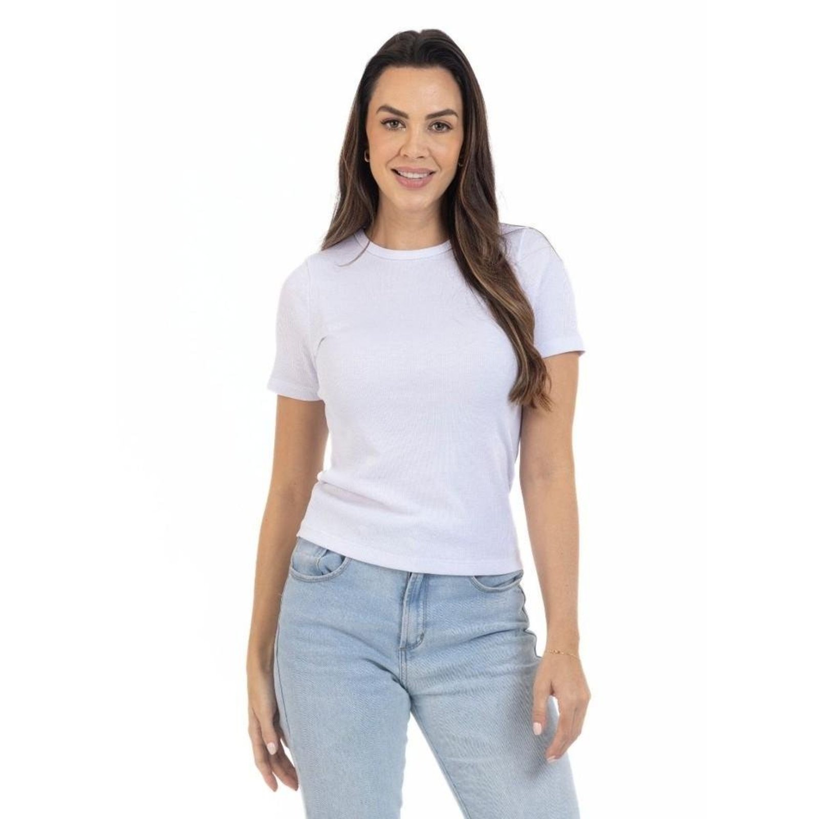 Blusa Feminina Ribana Canelada Manga Curta Confortável Básica