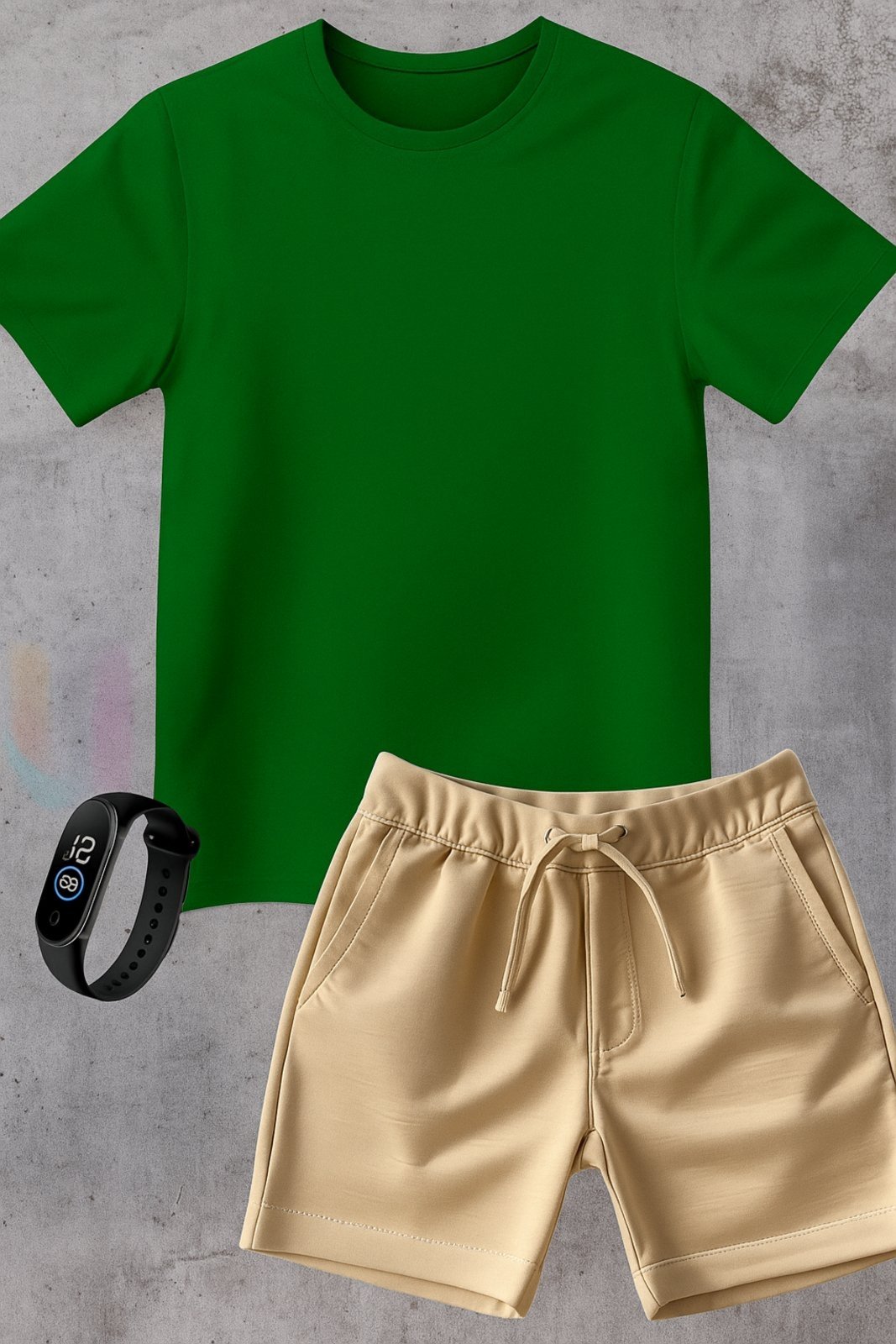 Infantil - Kit Camiseta menino Urbania Algodão Verde Short Bermuda bege menina Conjunto black promoção oferta + brinde relogio