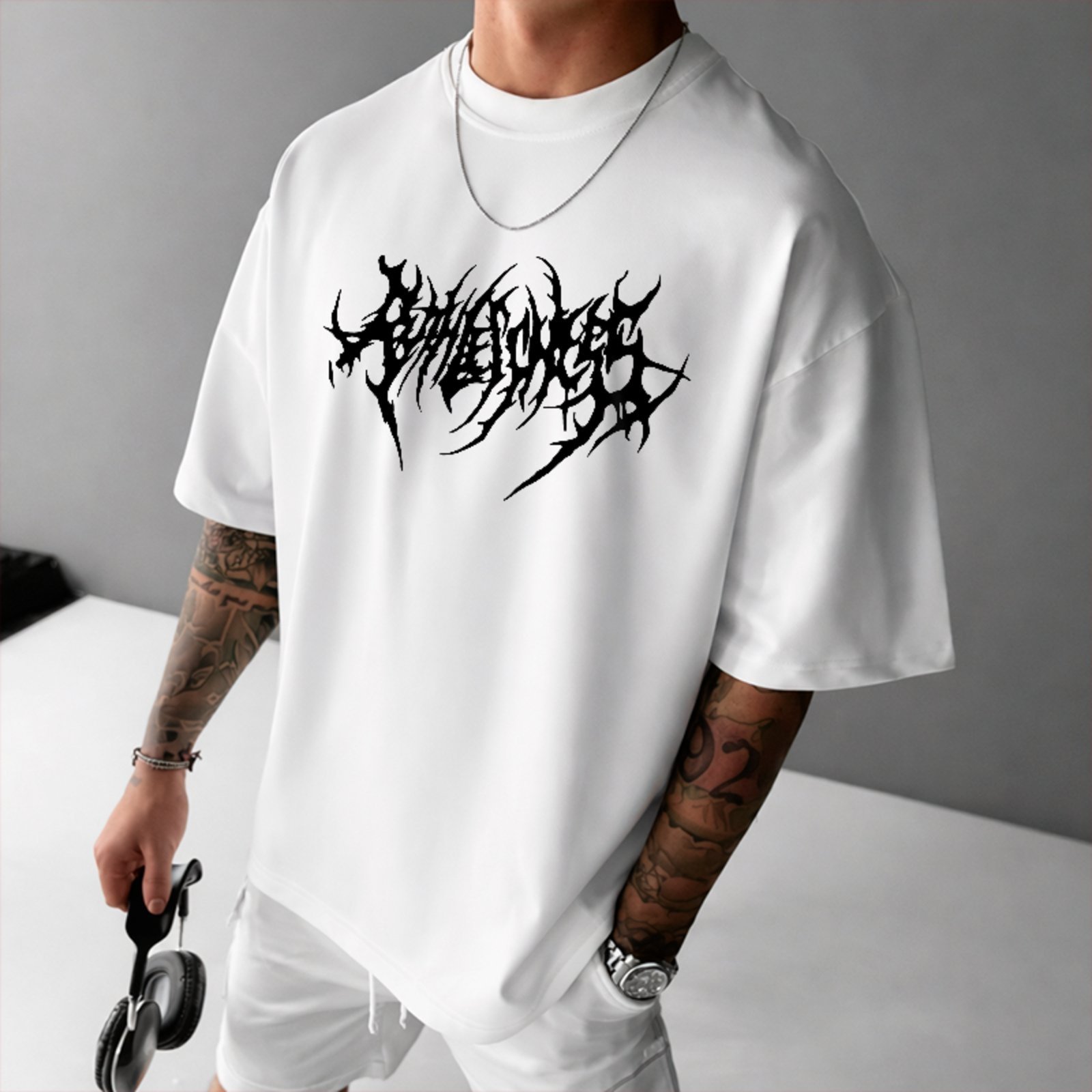 Camiseta Oversized Premium Dark Gothic Black Metal Style Unissex Branco