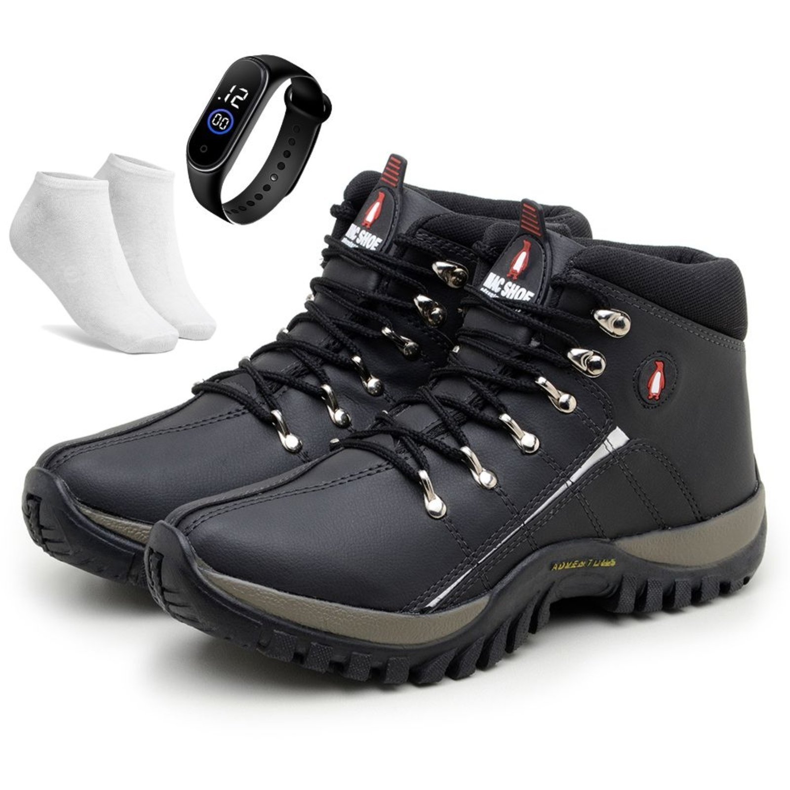 Kit Bota Adventure Bia Ramos para Trilha Confortavel Feminina Preto + Relógio e Meia