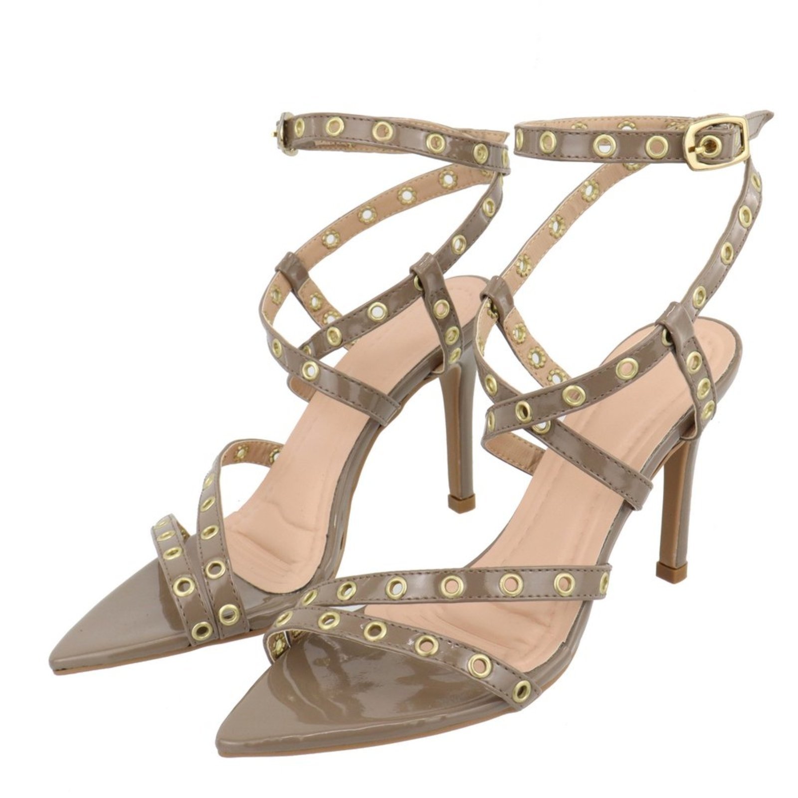 Sandália Feminina Salto E Bico Fino 6019 Napa Taupe Taupe/Marrom-claro