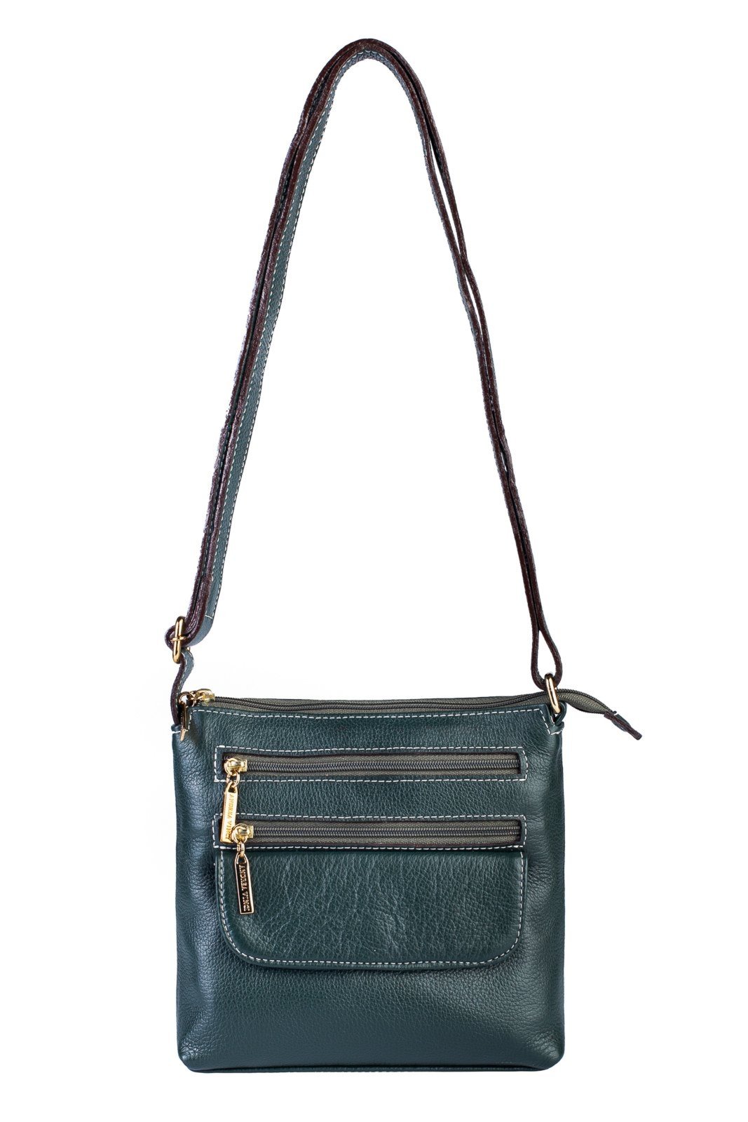 Bolsa transversal de couro liso Maura - Verde militar