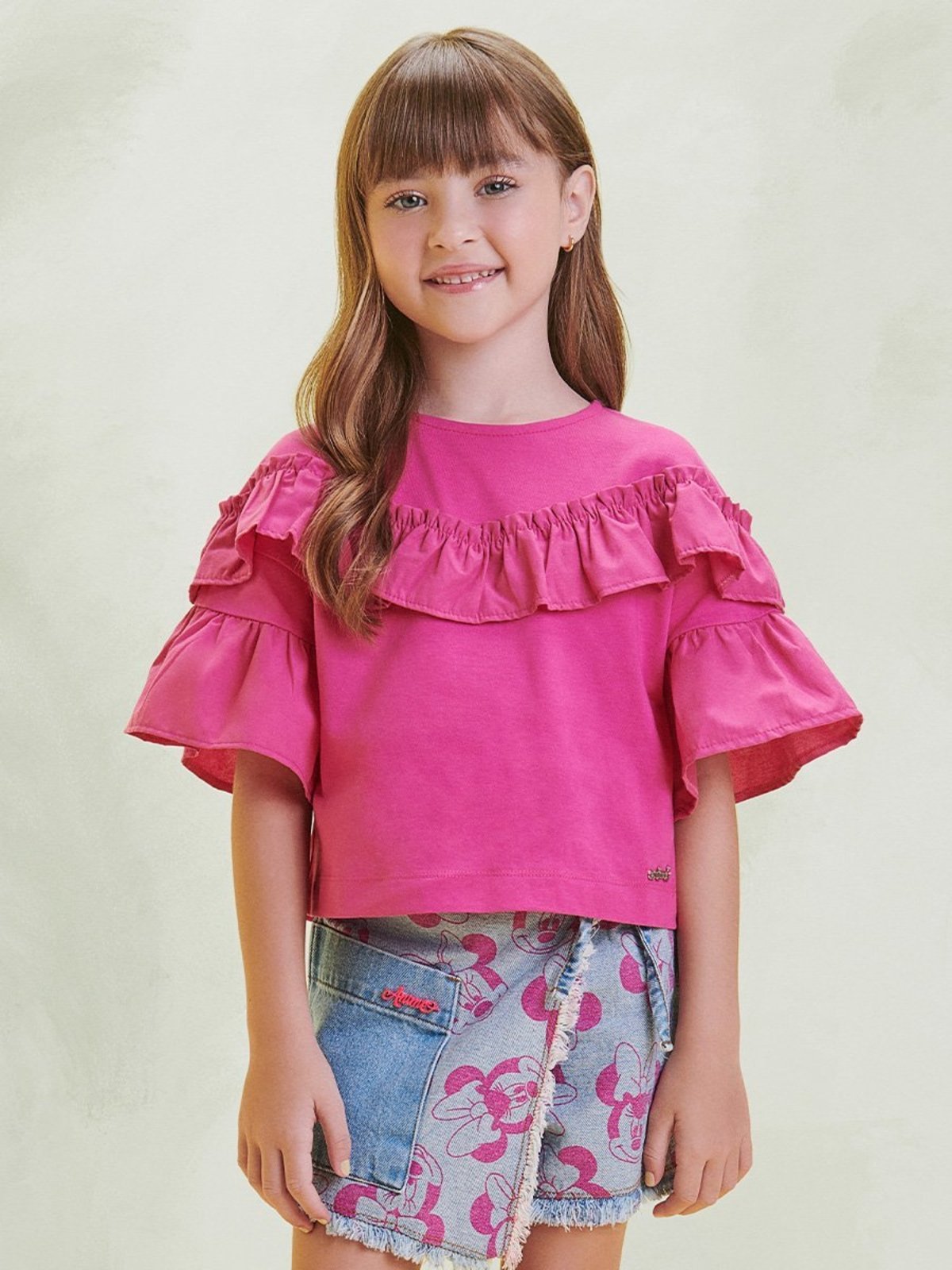 Infantil - Blusa Fúcsia com Babados