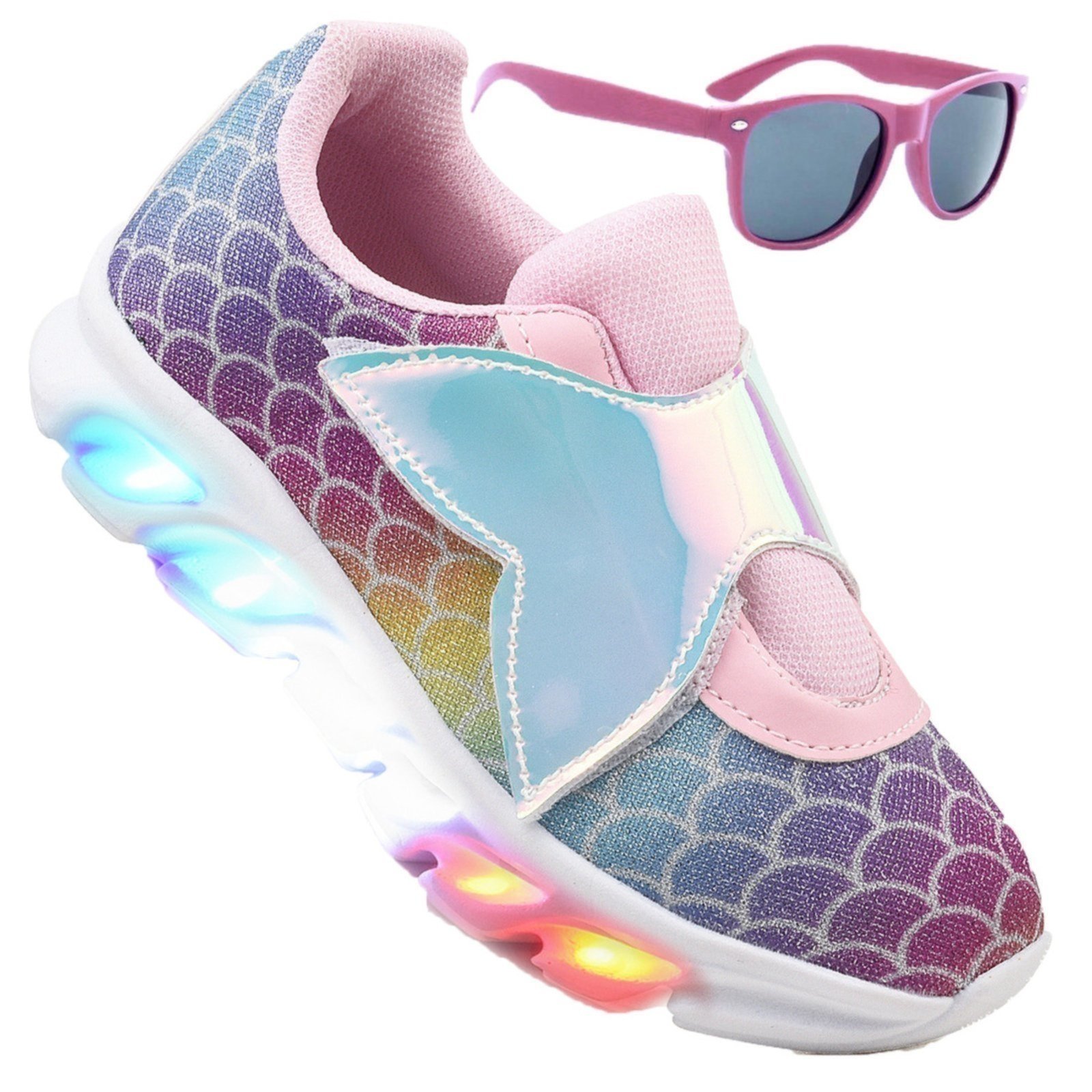 Vista 2 Infantil - Tenis Feminino de Led Sereia Glitter Calce Facil + Oculos CALCADOS LGHT LIGHT rosa
