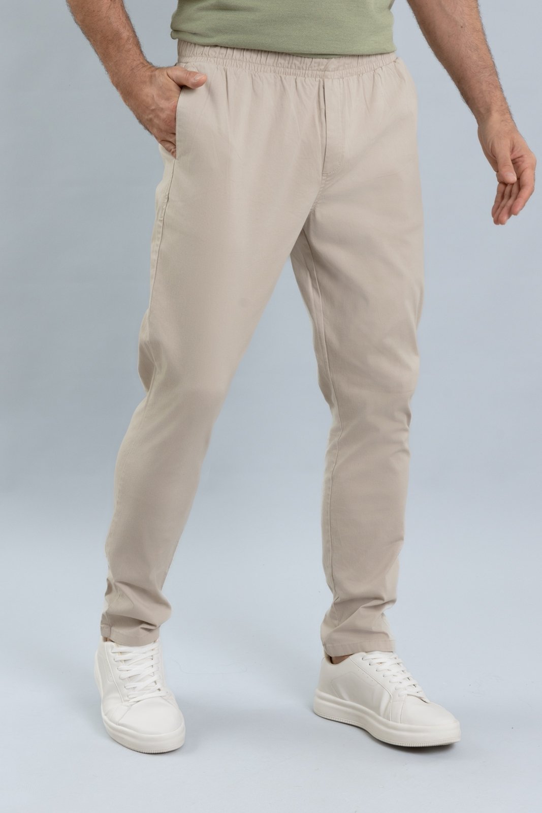 Calça de Sarja Masculina Slim Fit Jogger com Elástico Dialogo Bege